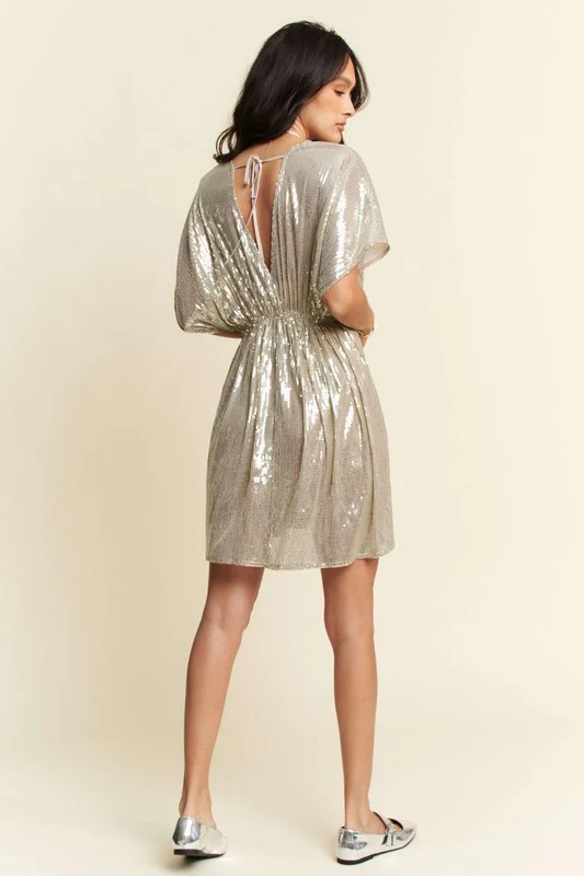 Sequin Plunge Neck Knot Cut Out Tie Back Party Dress