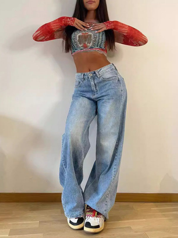 Split-Joint Loose Wide Leg Jean Pants Bottoms