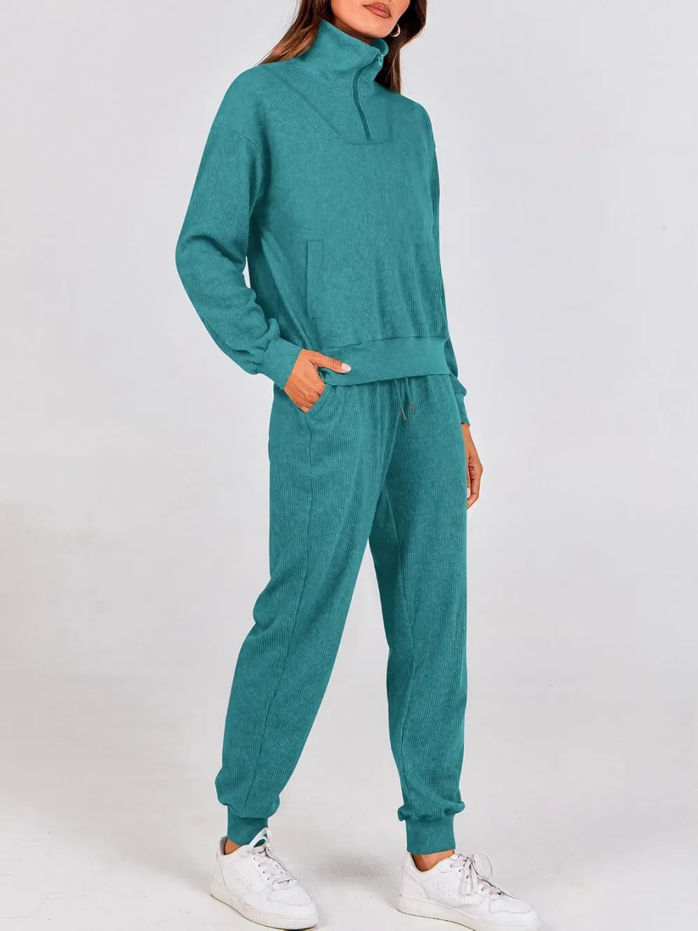 Women's Long Sleeve Half Zip Sweatshirt Sweatpants Lounge Set Sweatsuits with Pockets