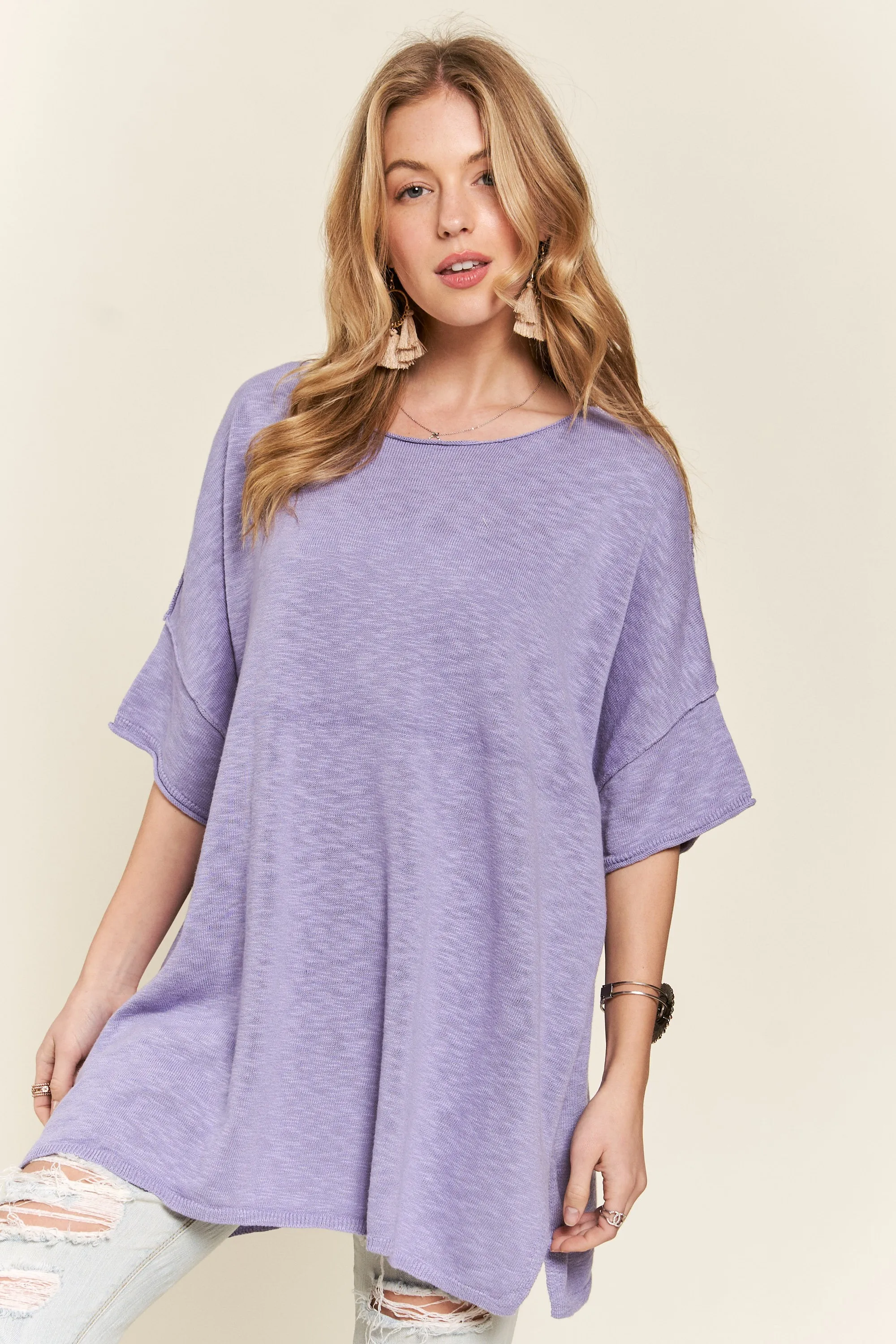 Drop Shoulder Loose Fit Knit Tunic Top