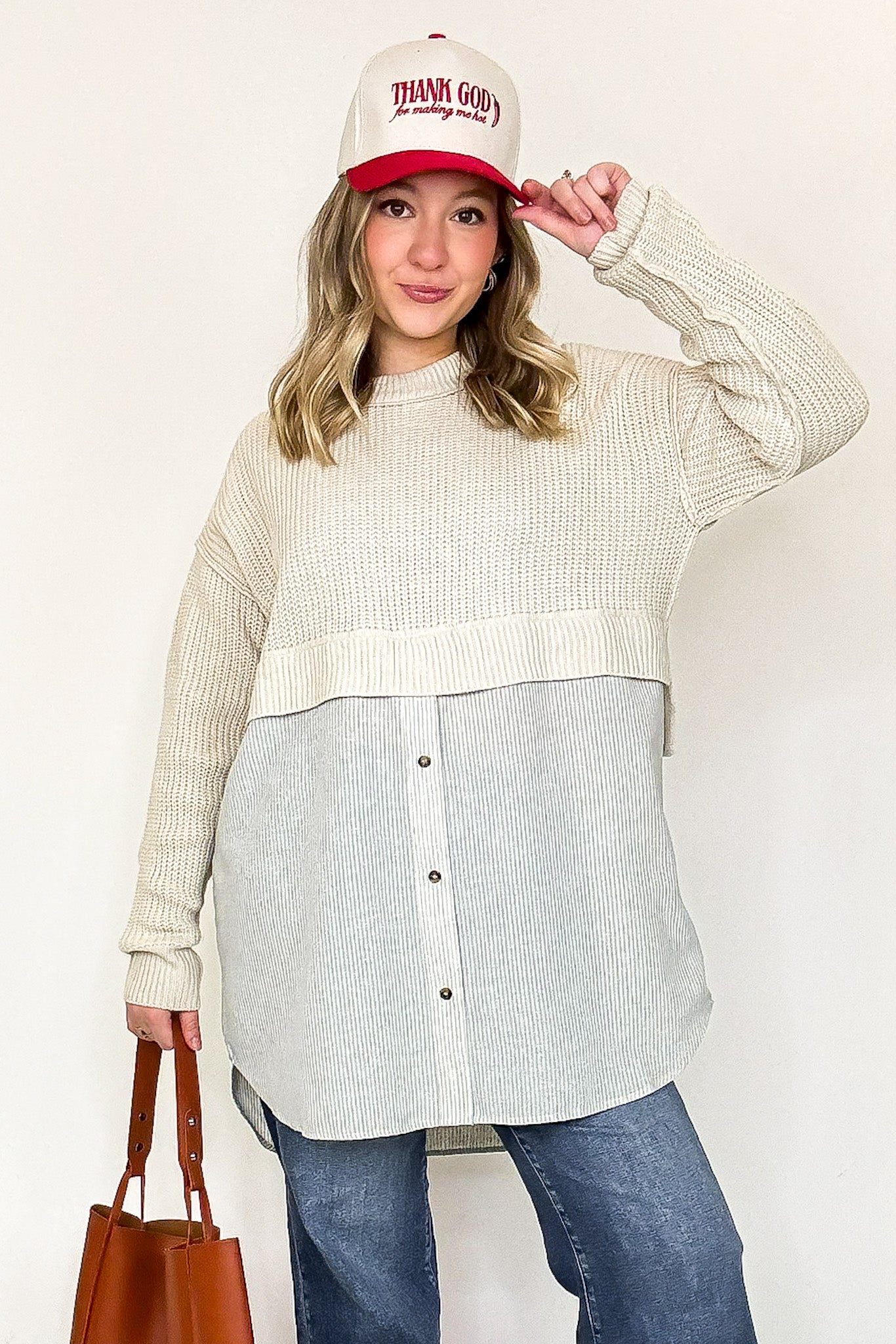 Split Seconds Knit and Button Down Top