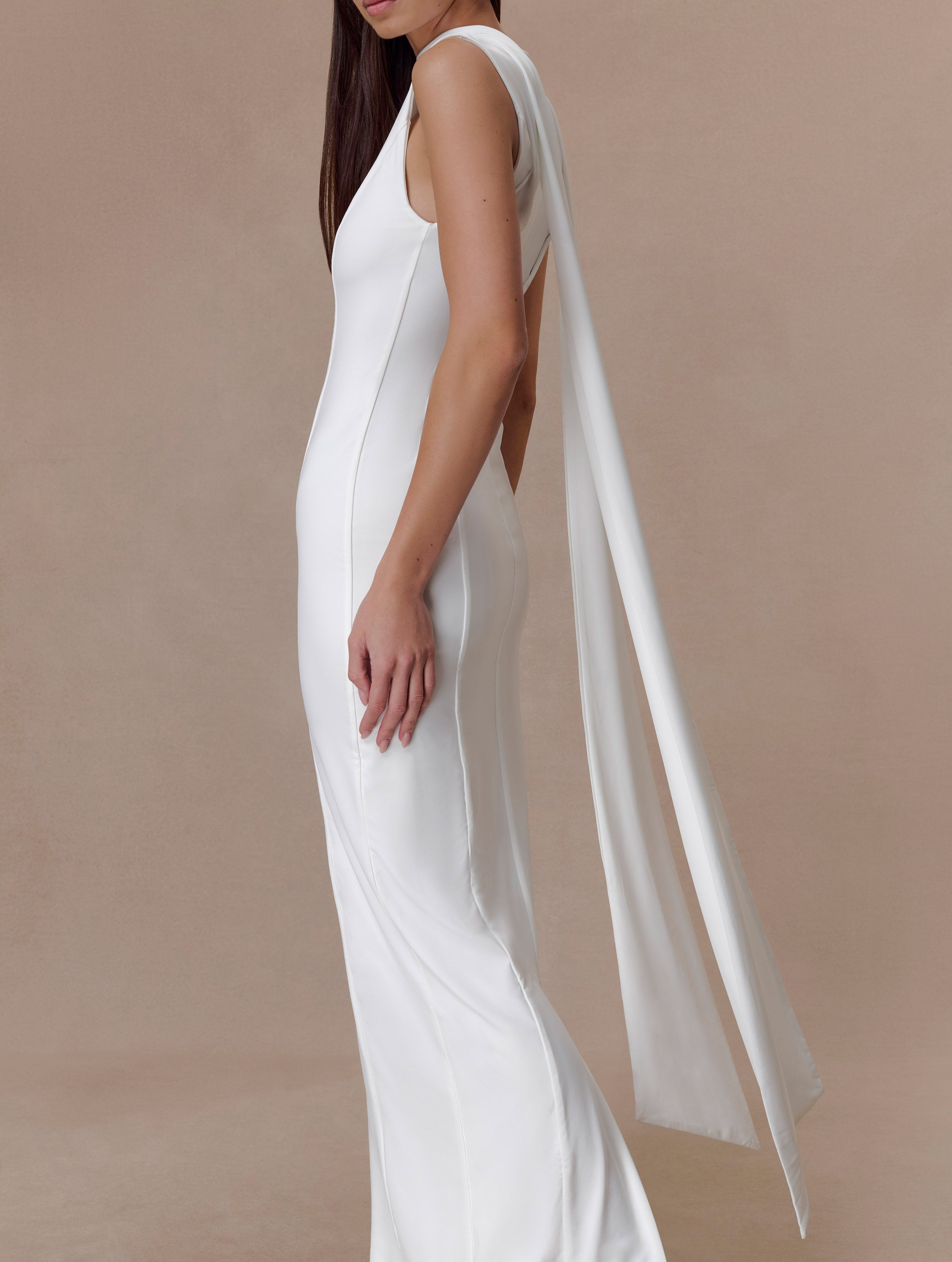 White Slinky Maxi Dress With Scarf