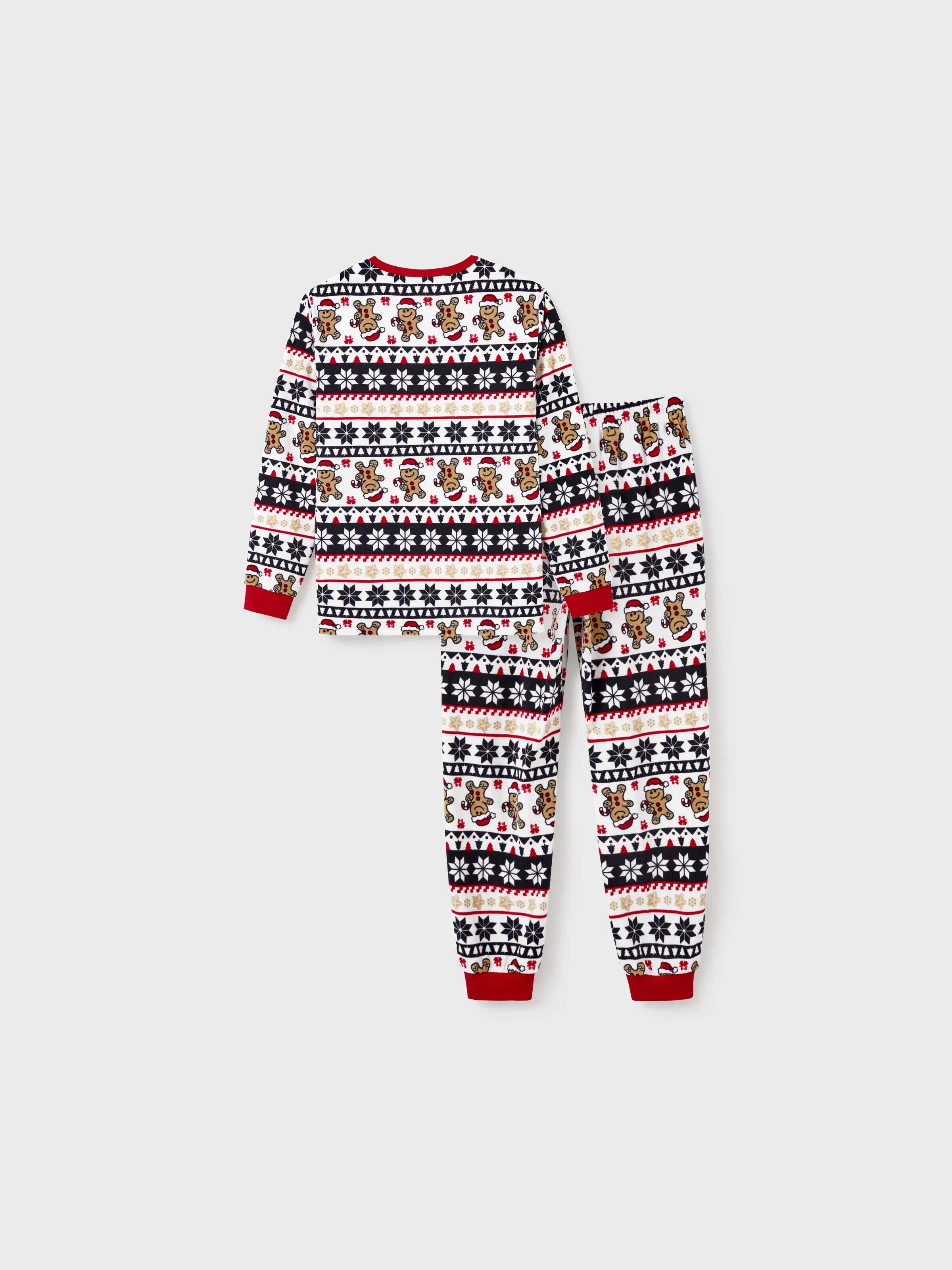 Christmas Matching Family Fleece Pajamas Set Gingerbread and Snowflake Print PJS with Christmas Socks Red
