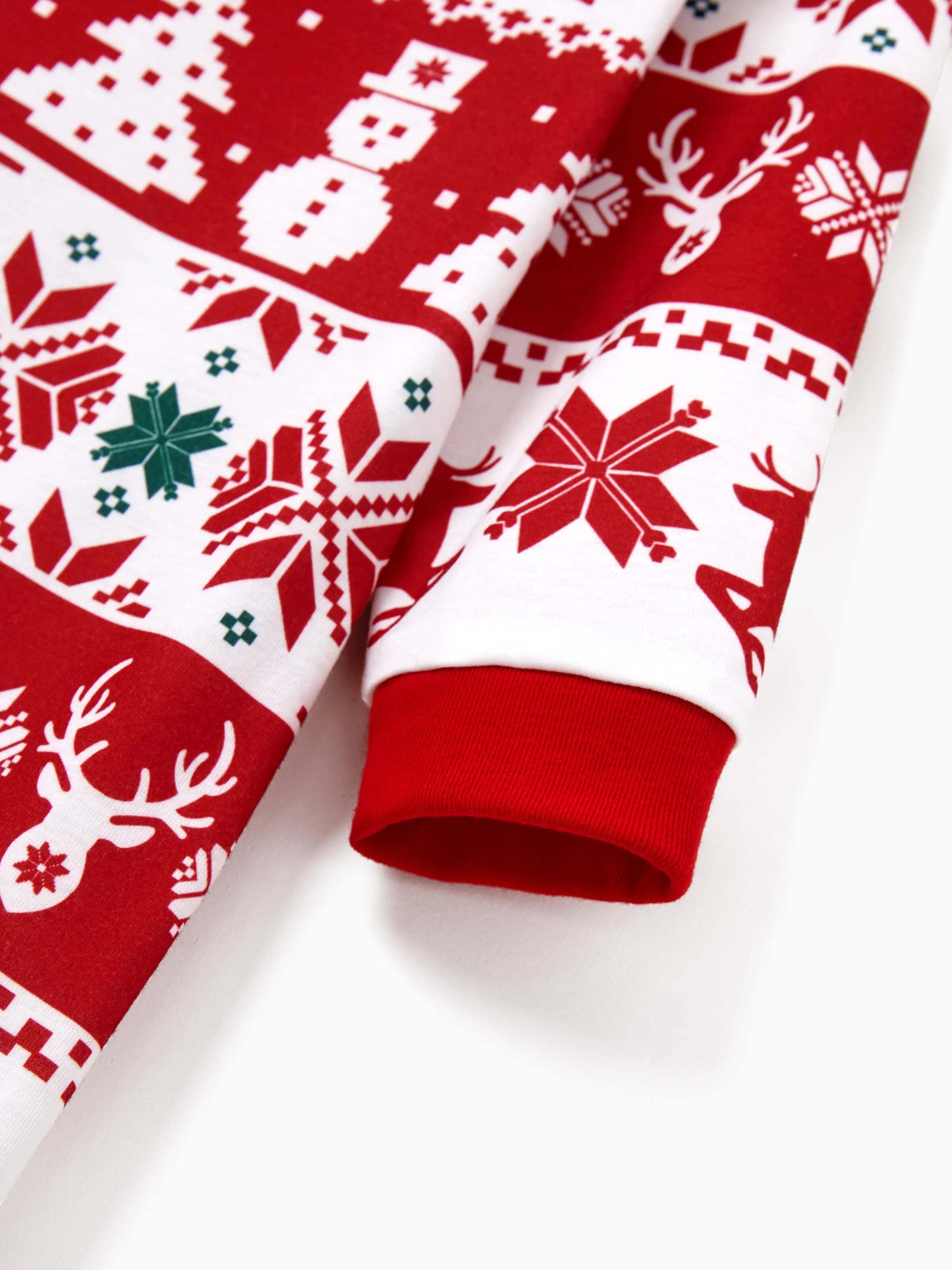 Christmas Matching Family Pajamas Set Reindeer and Snowman Print Red Long-sleeve PJS with Christmas Socks Red