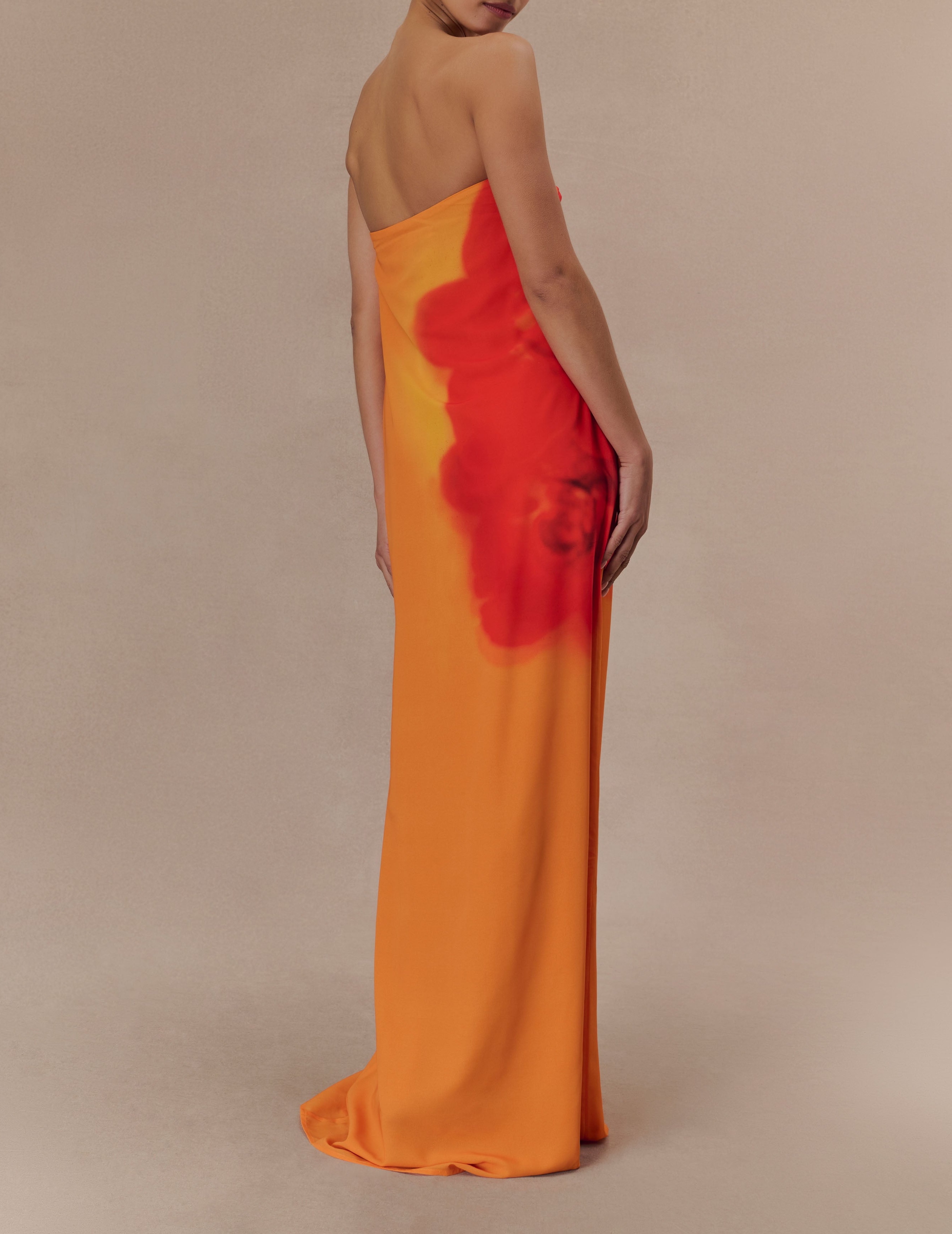 Print Strapless Chiffon Maxi Dress