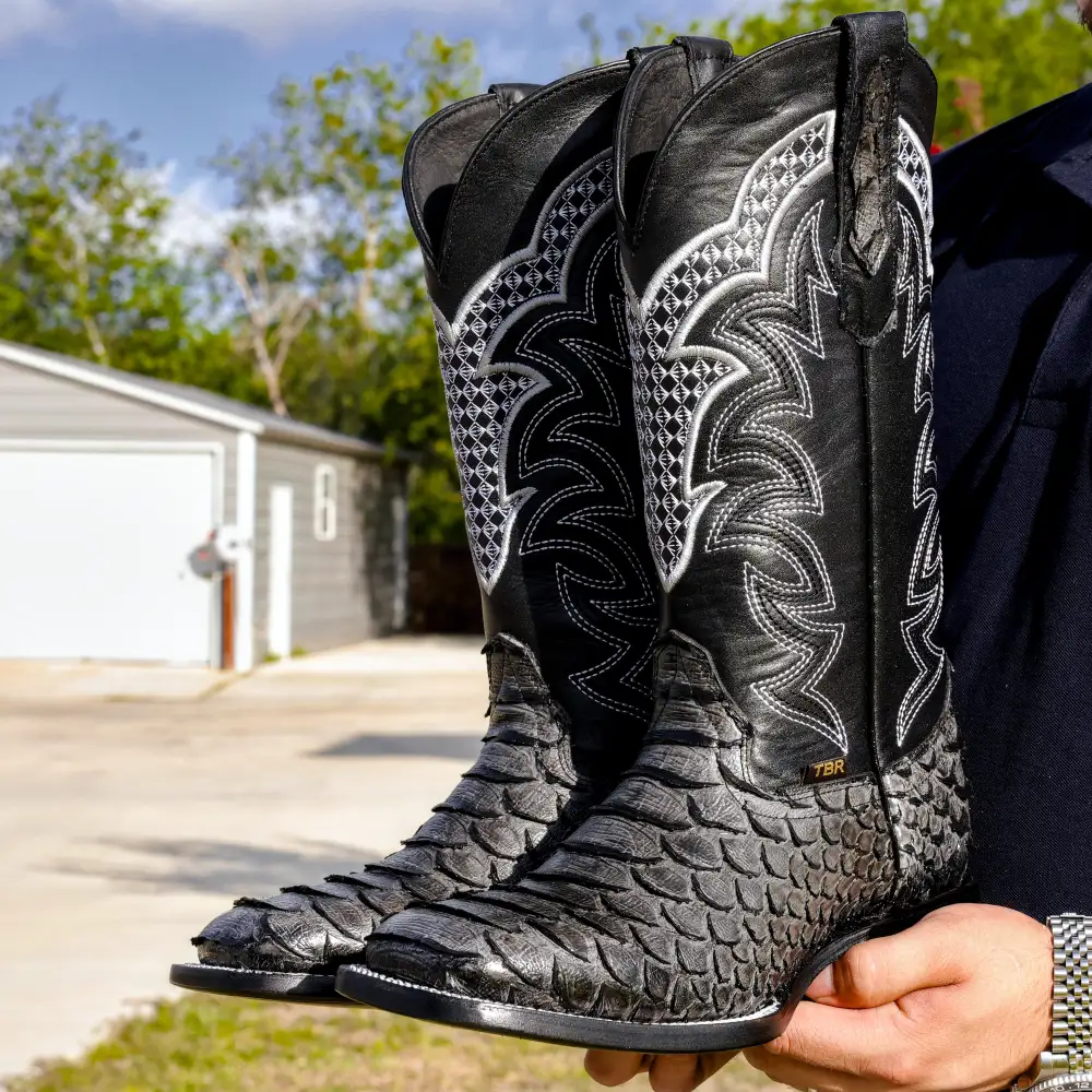 Grey Python Leather Boots - Square Toe