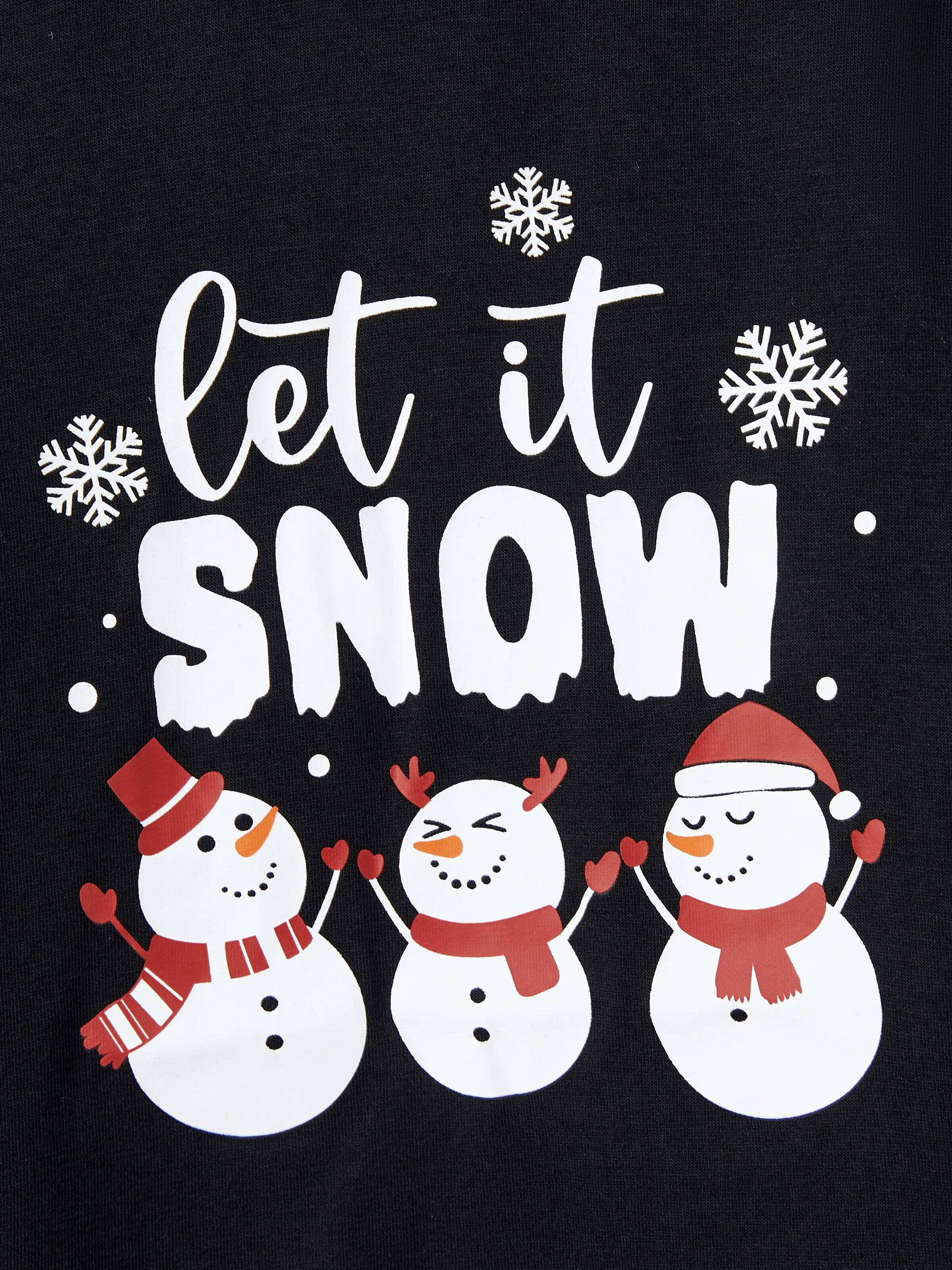 Christmas Family Pajamas Set Snowman Print Long-sleeve PJS with Christmas Socks Black