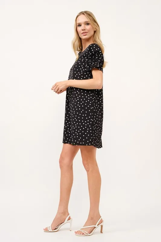 Embellished Sleeve Polka Dots Shift Dress