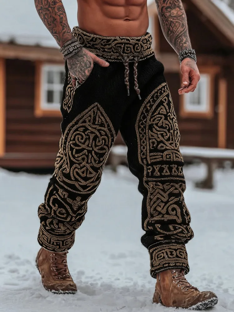 Men's Viking Tribal Celtic Geometry Pattern Art Cozy Knit Pants