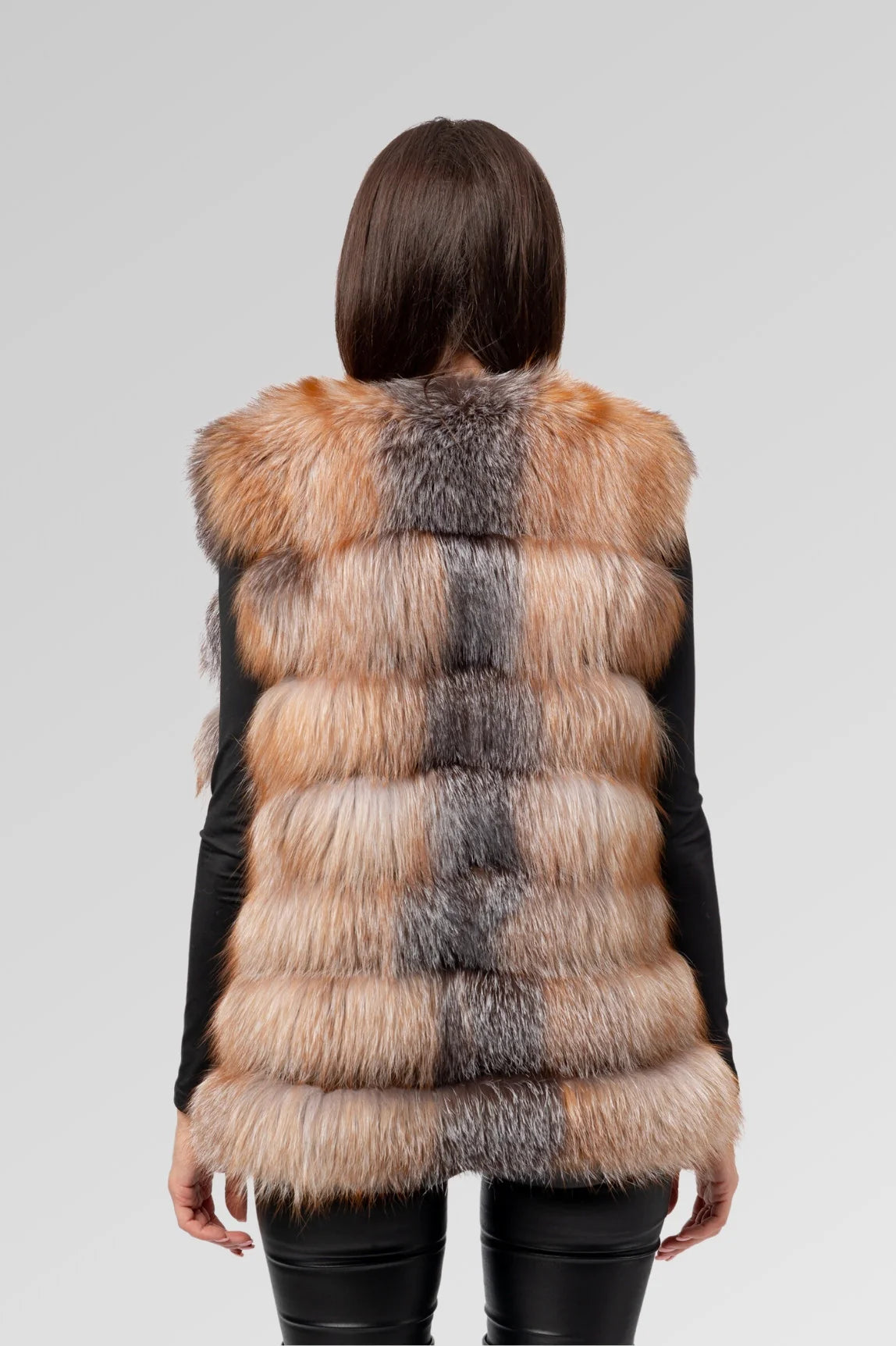 Haină din Blană Naturală de Vulpe Argintie, Transformabilă 6 în 1, Femei, Brown Frost 241