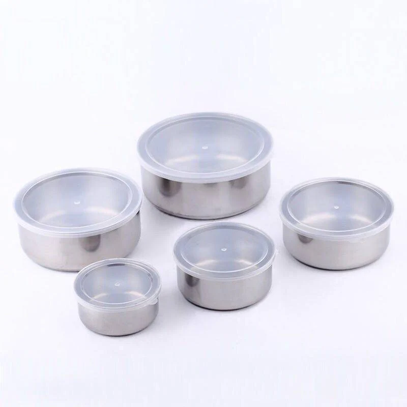 5PC Set Stainless Steel Low Profile Bowl with Airtight Lid