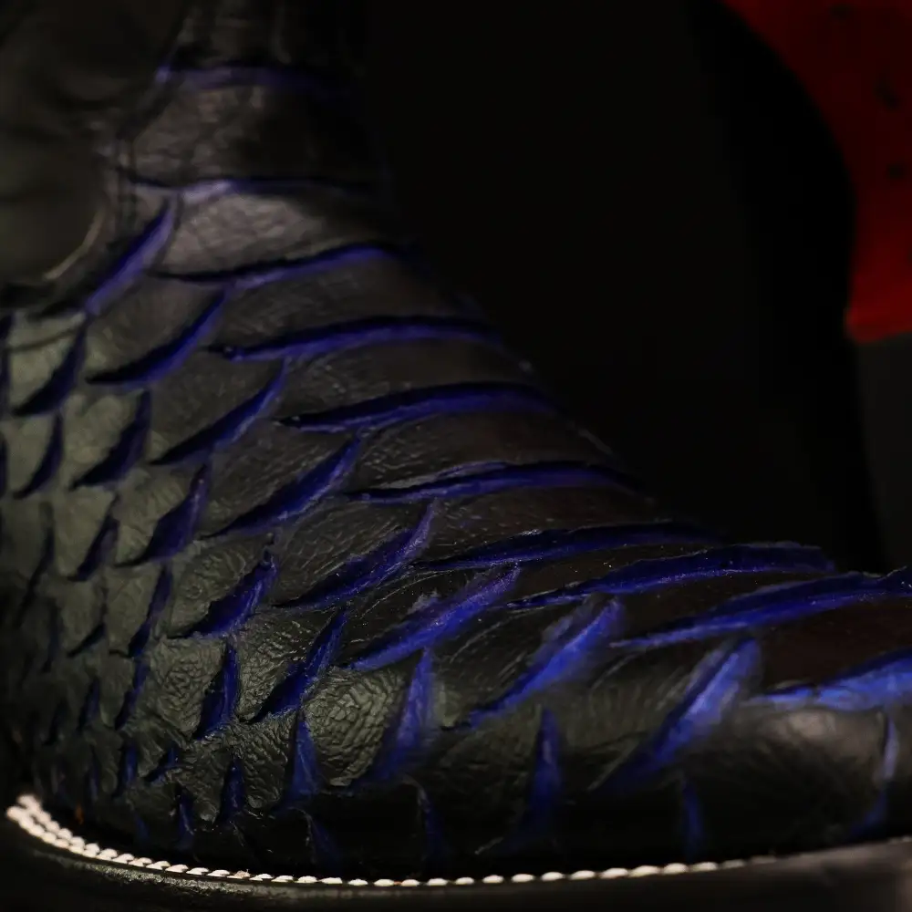 Black & Indigo Jumbo Python Leather Boots - Square Toe