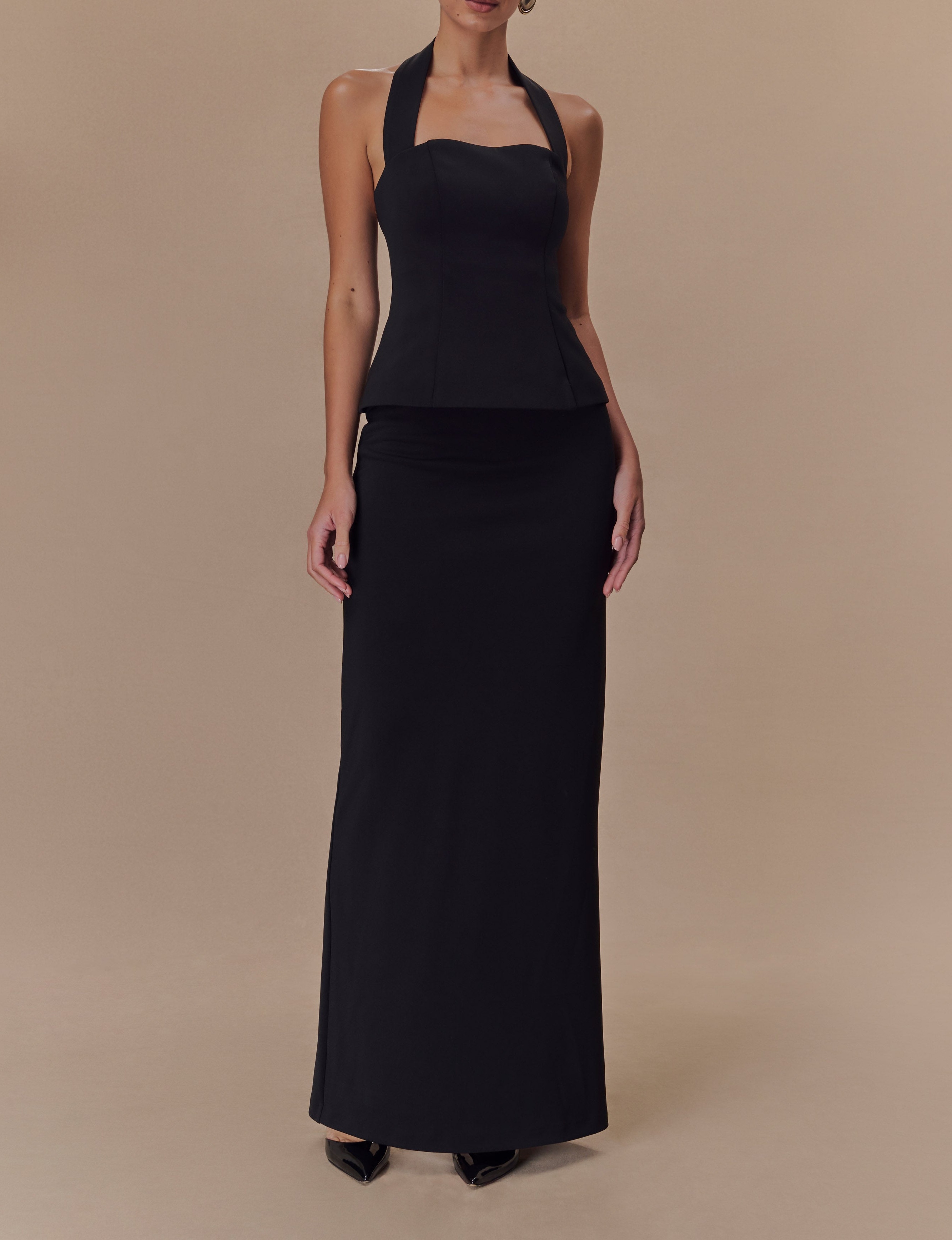 Black Peplum Halter Maxi Dress