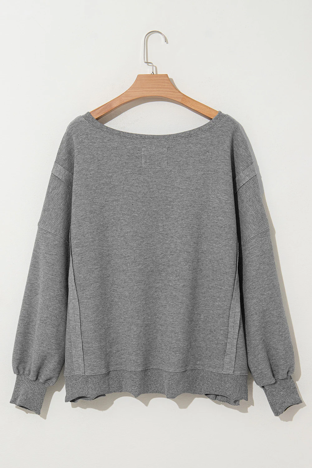 Waffle knit Bishop Sleeve Split Oversized Top