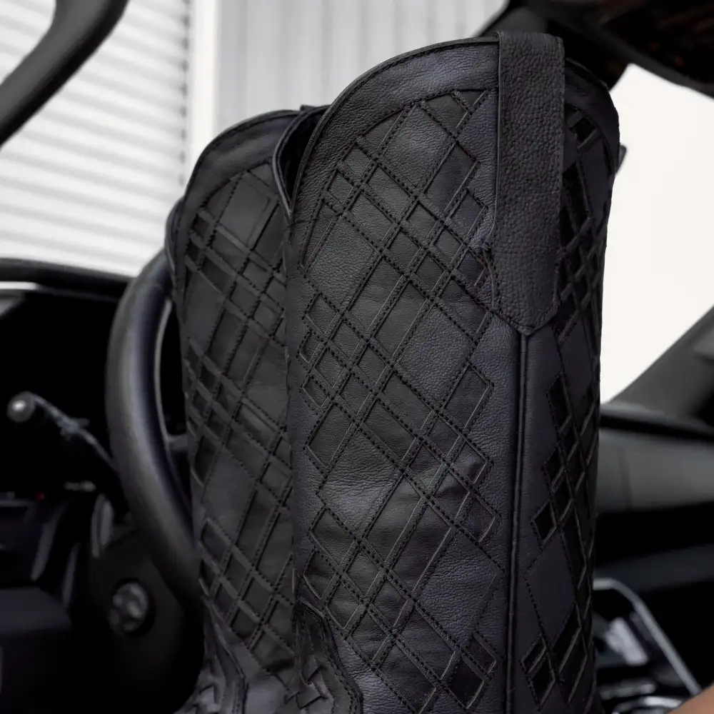 Black Basketweave Leather Boots - Square Toe