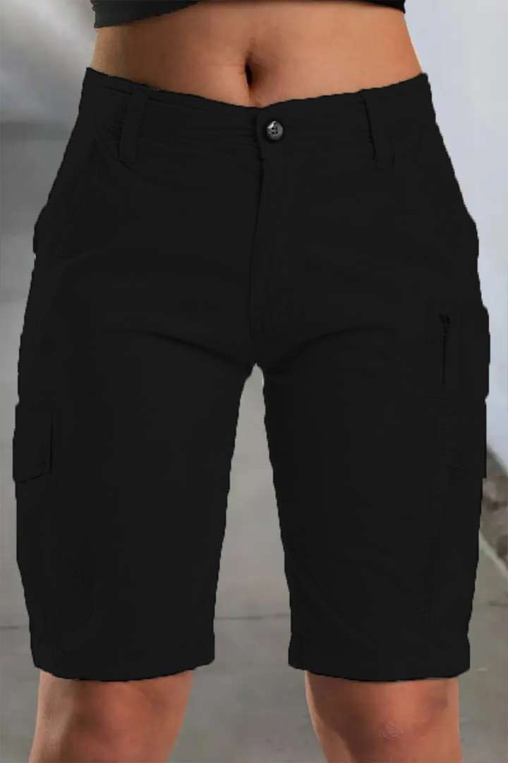 1Solid Multi Pocket Mid Rise Bermuda Cargo Shorts