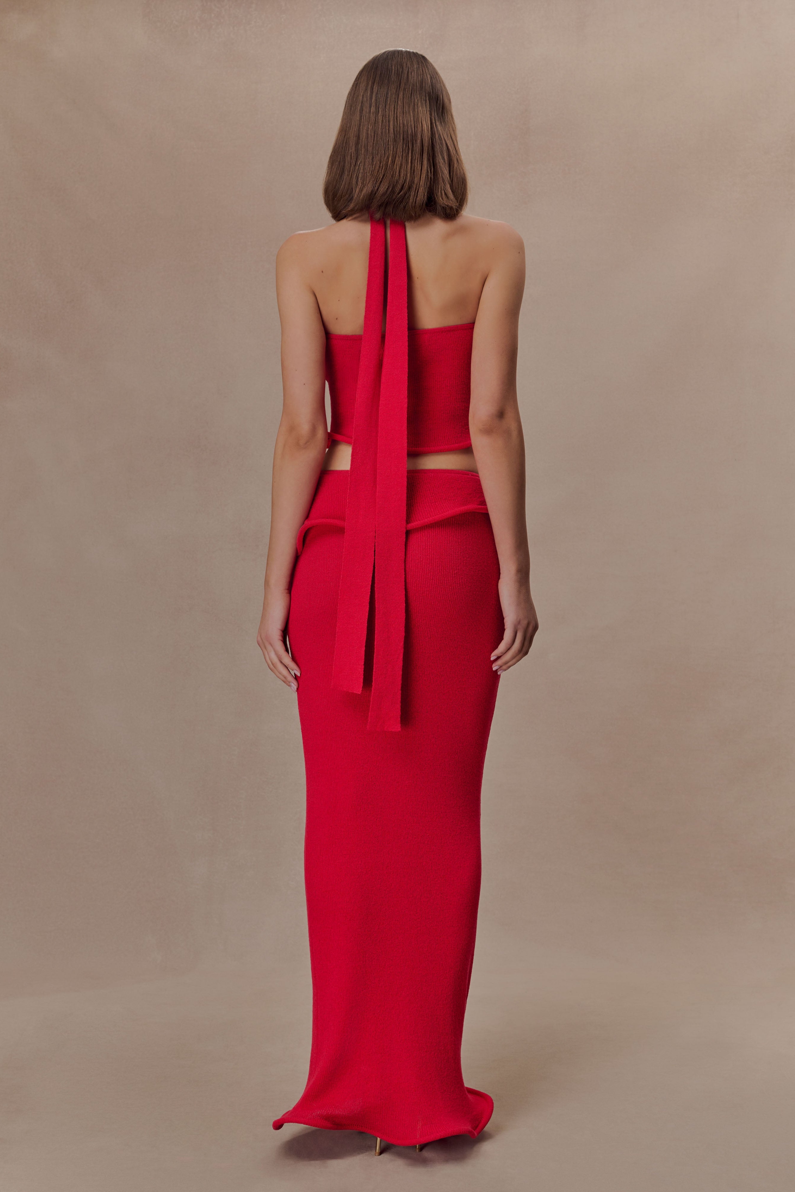 Red Knit Wired Maxi Skirt