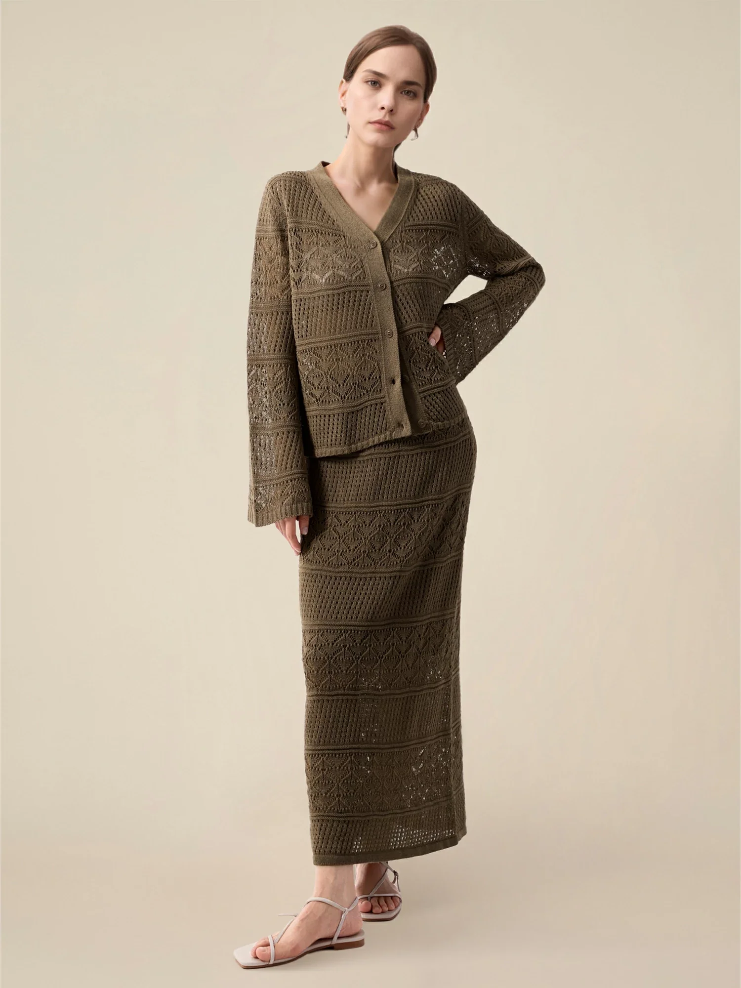 Lyocell & Silk V-Neck Flare-Sleeve Cardigan