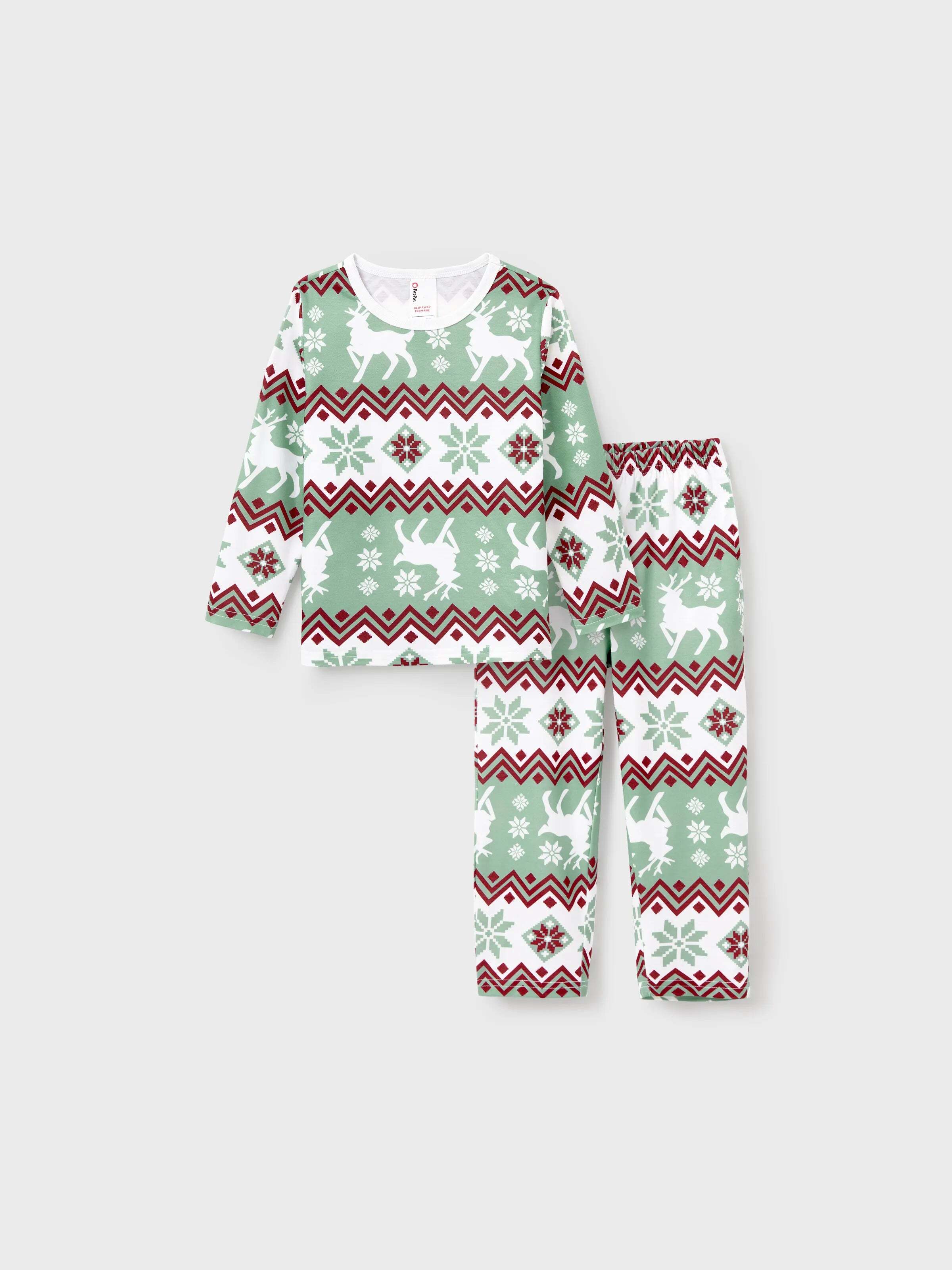 Christmas Matching Family Pajamas Set Christmas Spirit and Snowflake Print PJS with Christmas Socks Pale Green