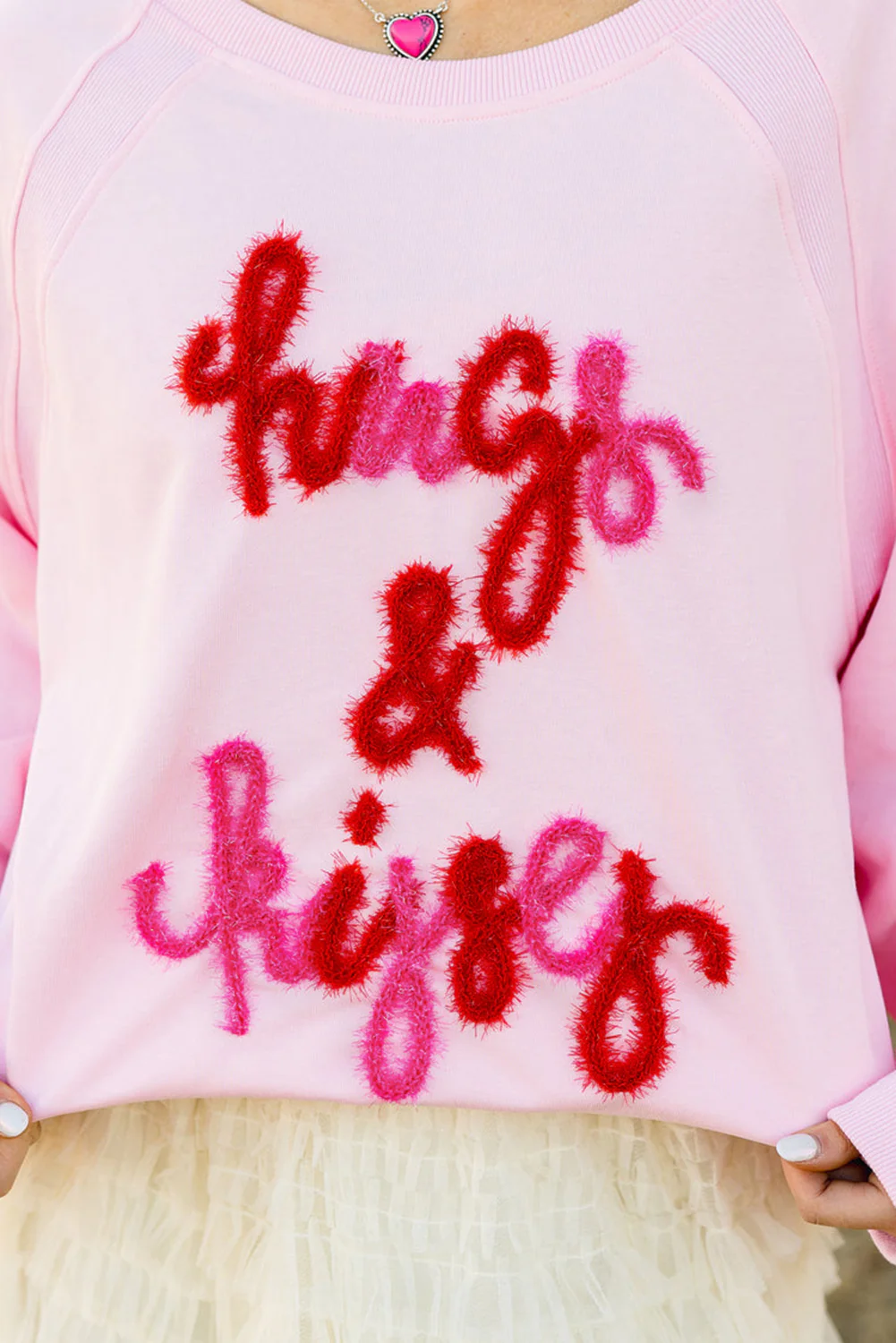 Hugs and Kisses Pop Up Embroidered Raglan Sleeve Sweatshirt