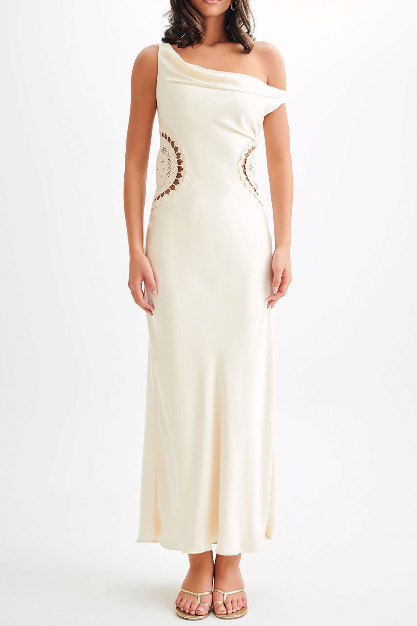 Satin Maxi Dress With Crochet