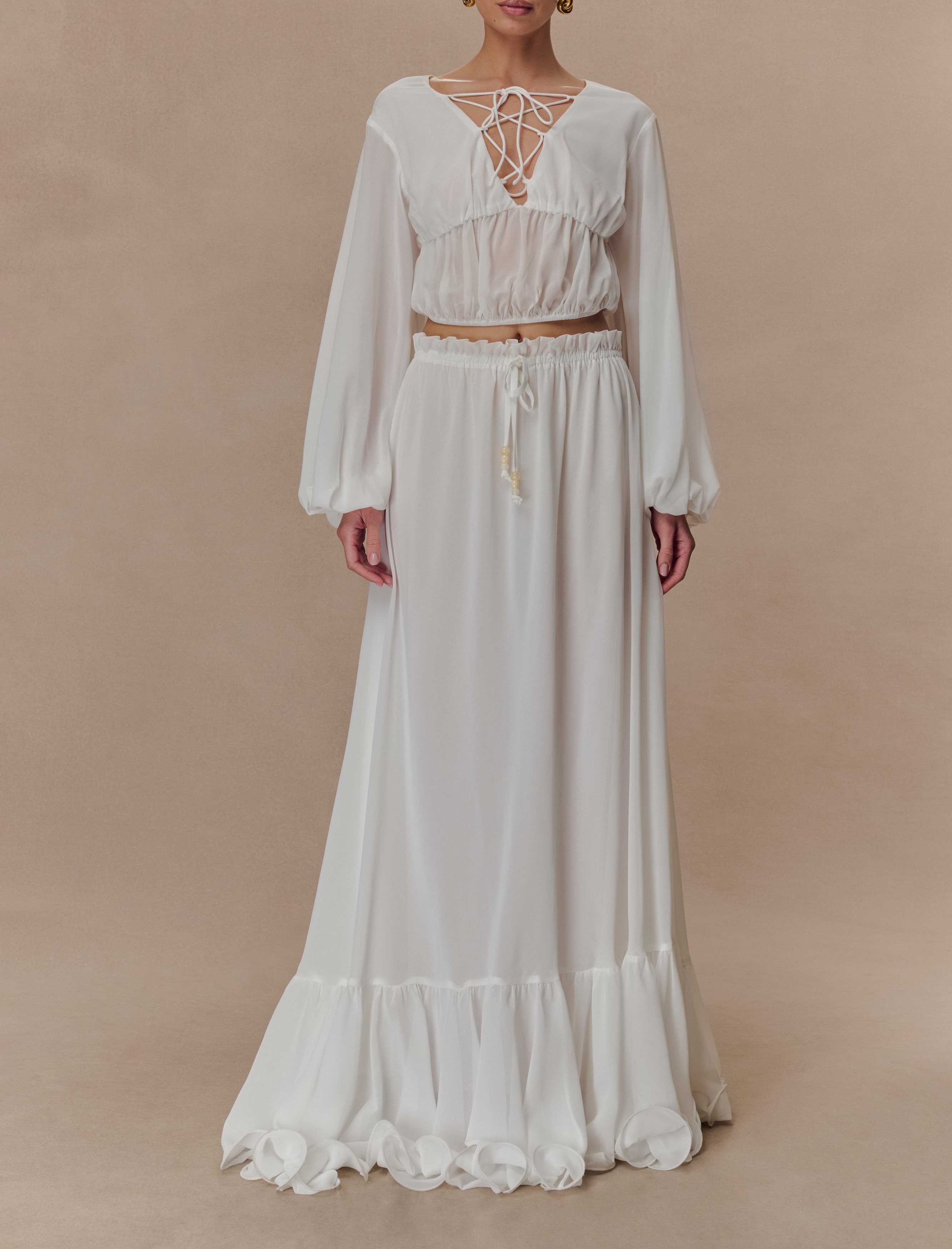 Ivory Chiffon Maxi Skirt