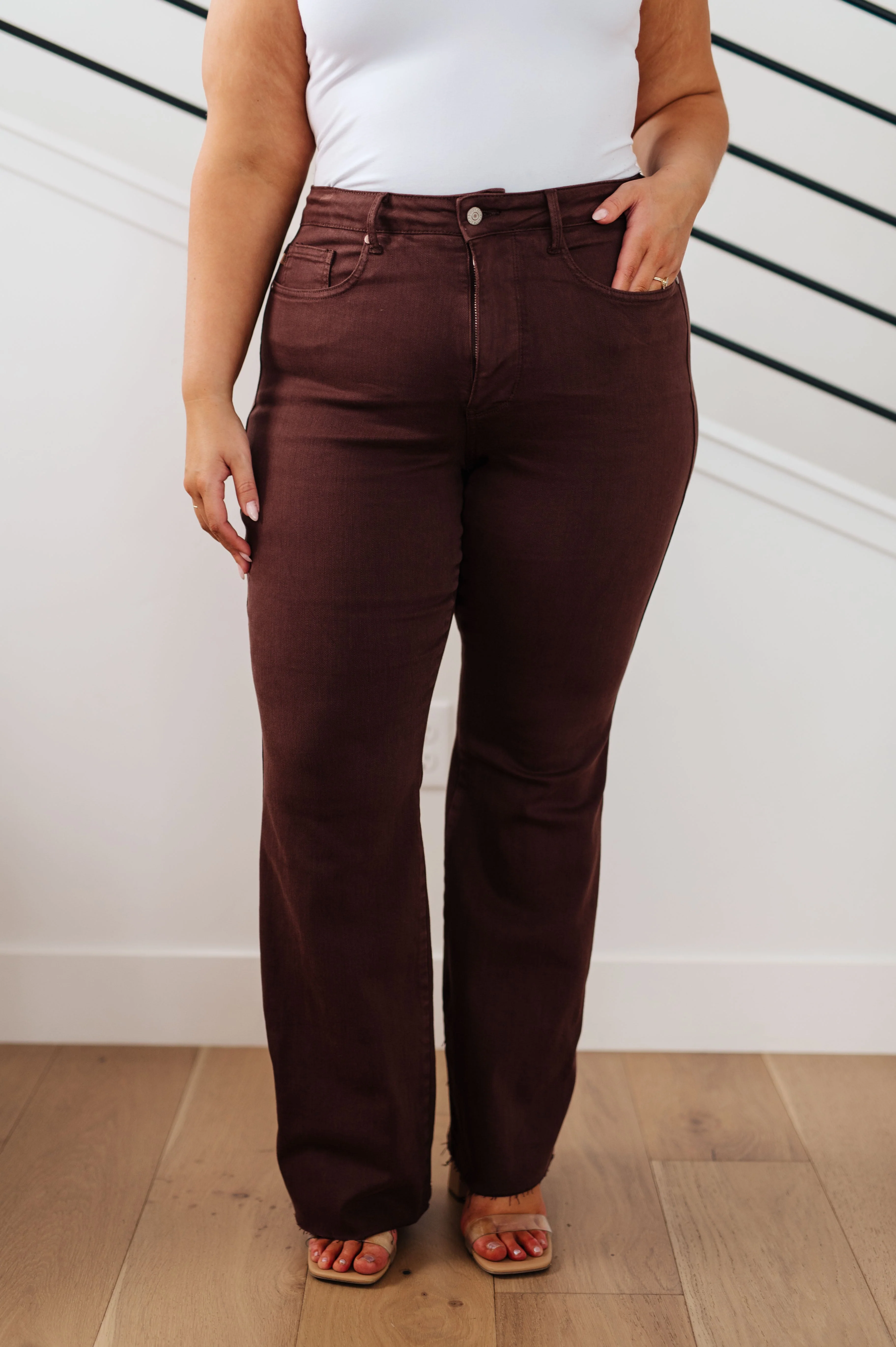 Blue Sienna High Rise Control Top Flare Jeans in Espresso