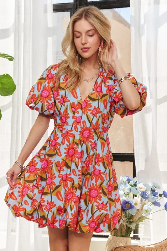 Puff Sleeve Floral Dress