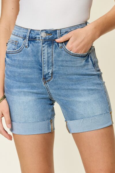 Blue Full Size Tummy Control High Waist Denim Shorts