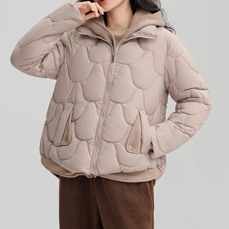 Short warm winter jacket for women – quilted jacket with hood and pockets
