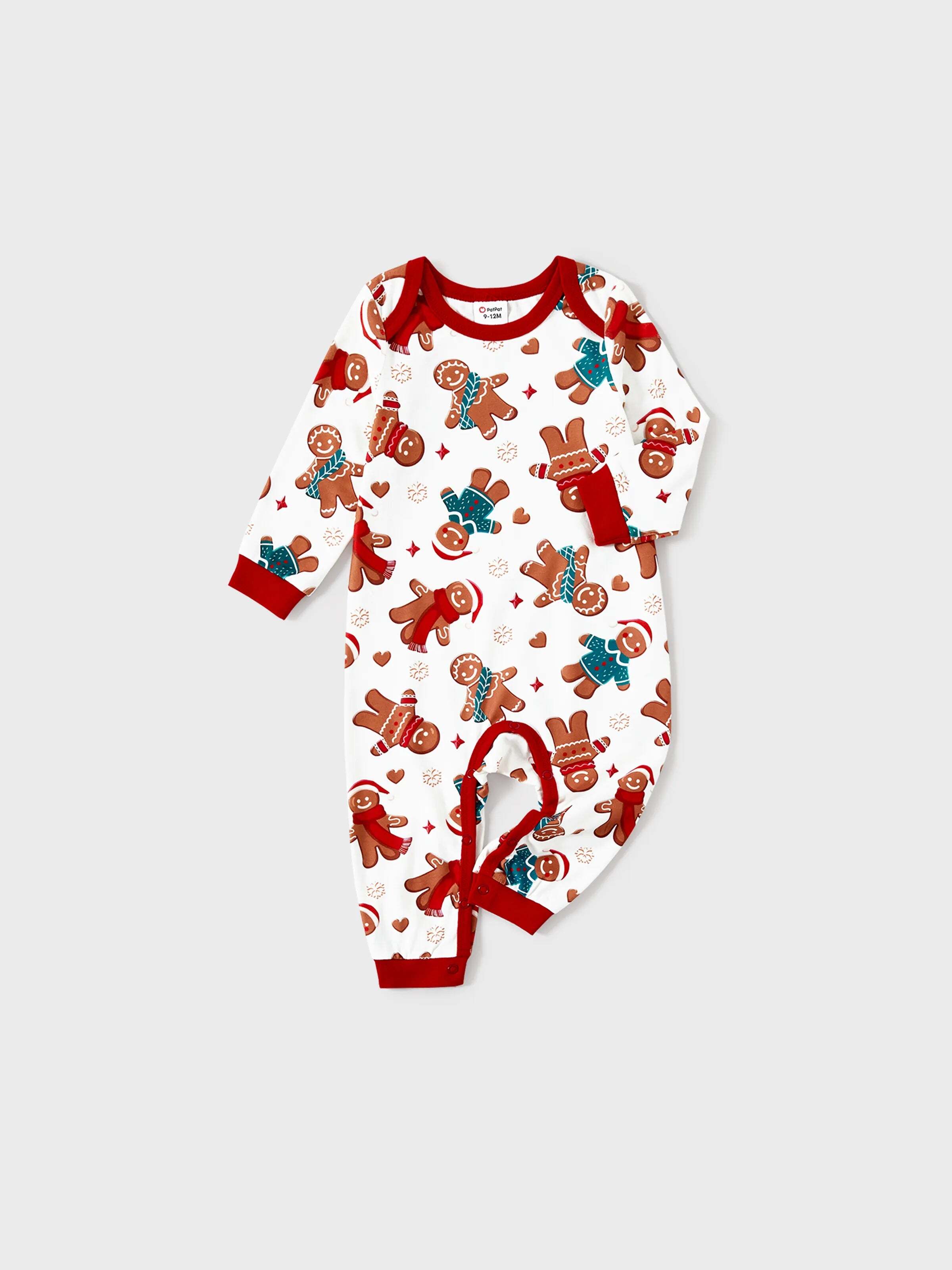 Christmas Family Matching Cartoon Gingerbread Man Allover Print Pajamas Sets with Christmas Socks White
