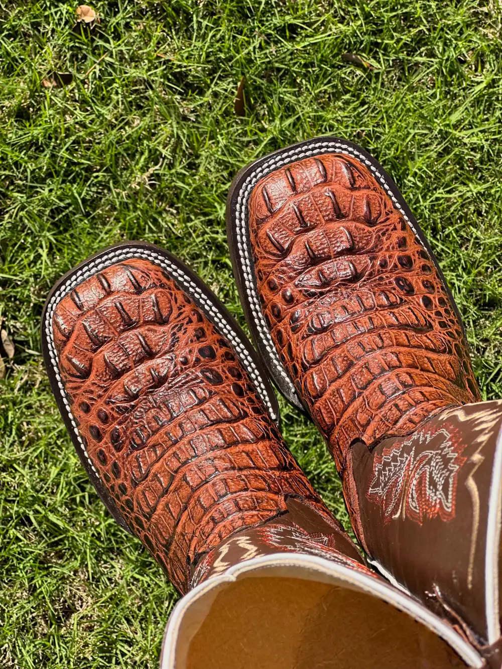 Mens Cognac Crocodile Leather Boots With Brown Shaft