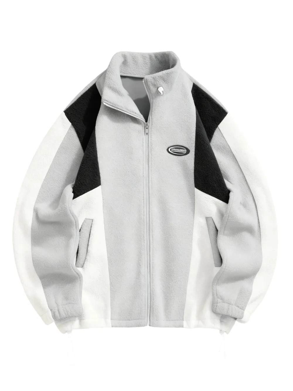 Unisex Colorblock Zip Up Fleece Jacket with Pockets