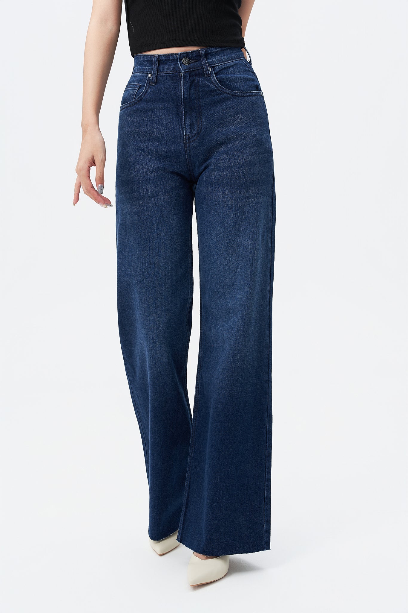 Twilight Blue Raw Hem Wide Leg Jeans