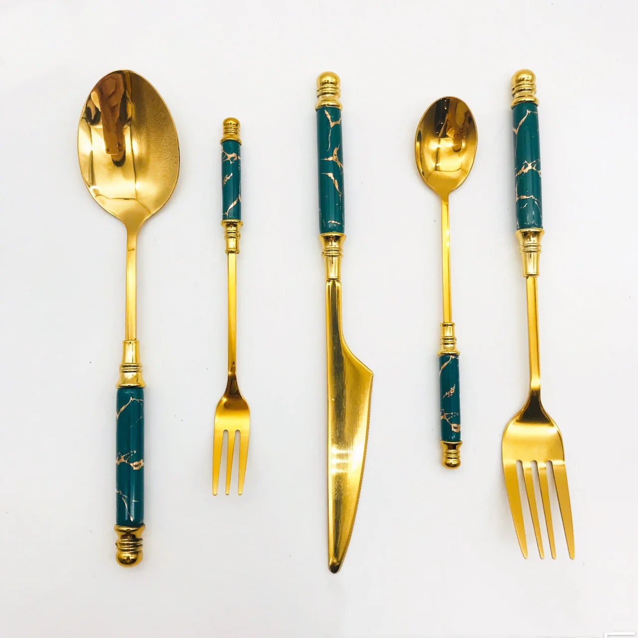 Gold Stainless & Green Ceramic Flatware