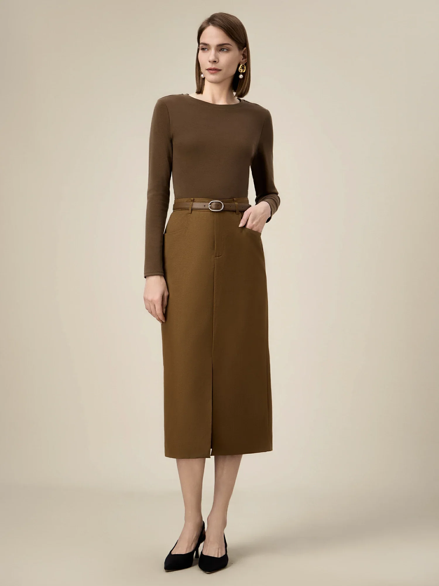 Women's Cotton Round Neck Long Sleeve Cropped Top