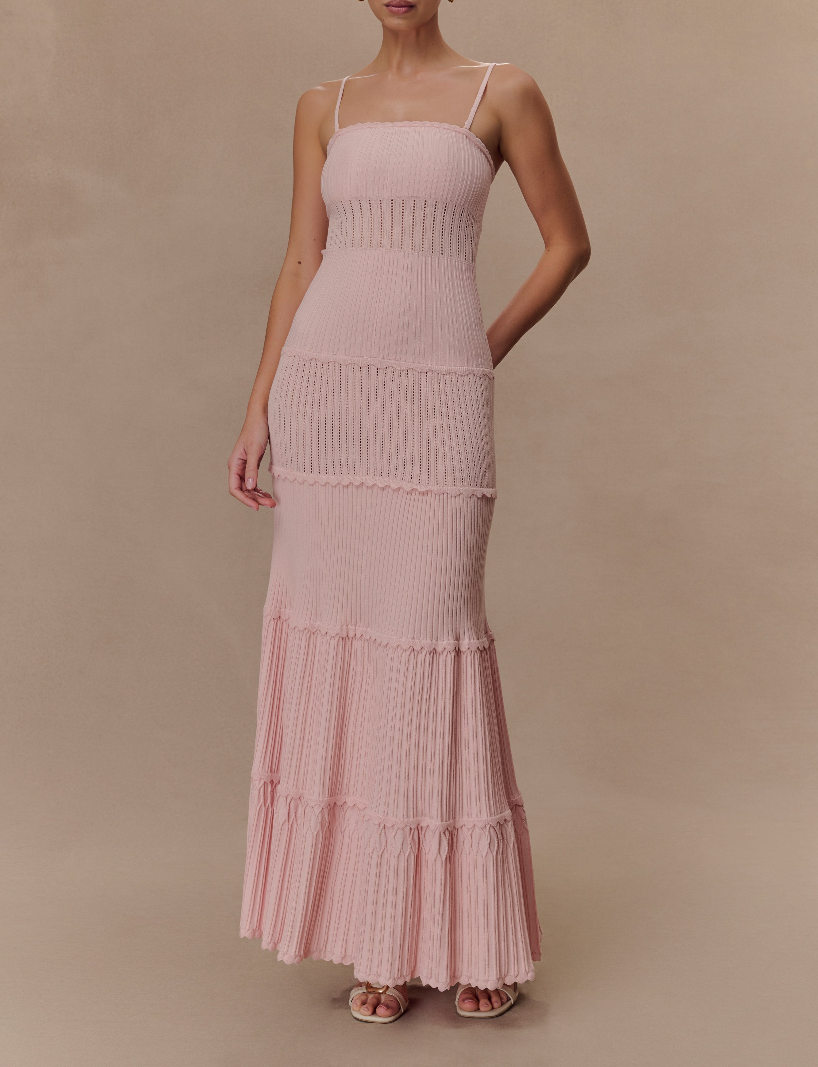 Pink Pointelle Knit Maxi Dress