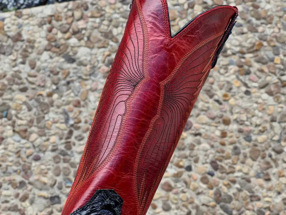 Men’s Black Pirarucu Leather Boots With Red Shaft