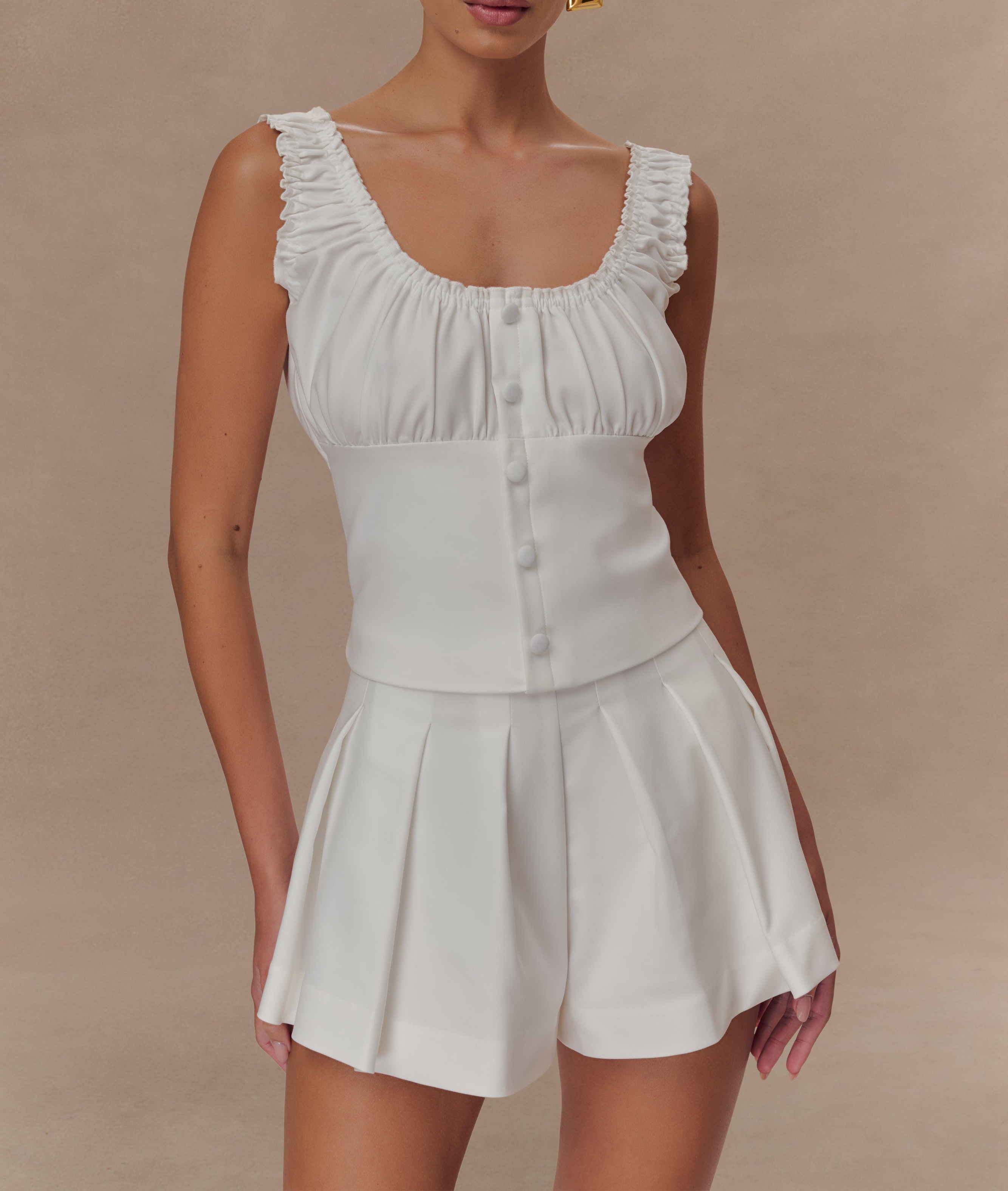 White Sleeveless Ruched Top