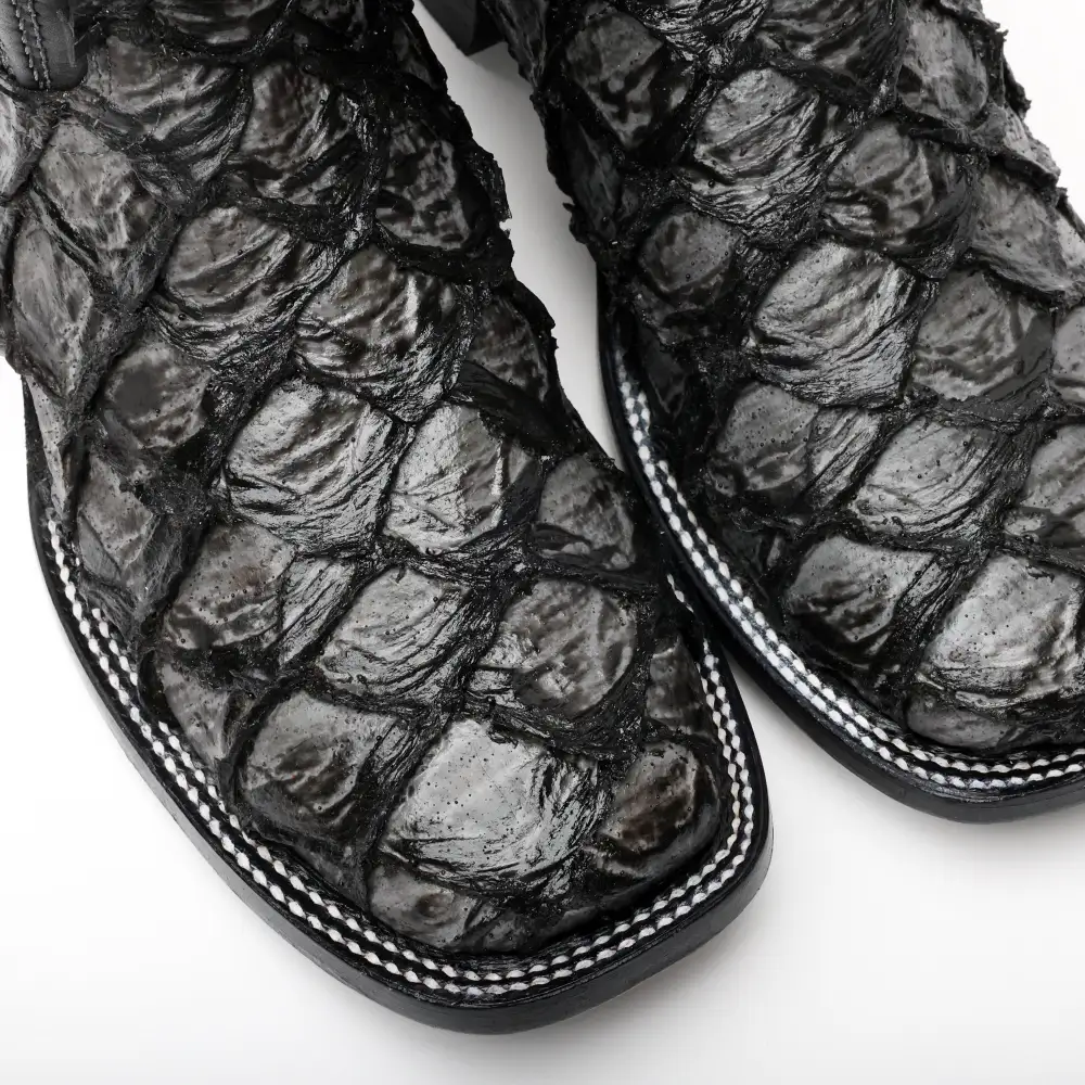 Grey Jumbo Pirarucu Leather Boots - Square Toe