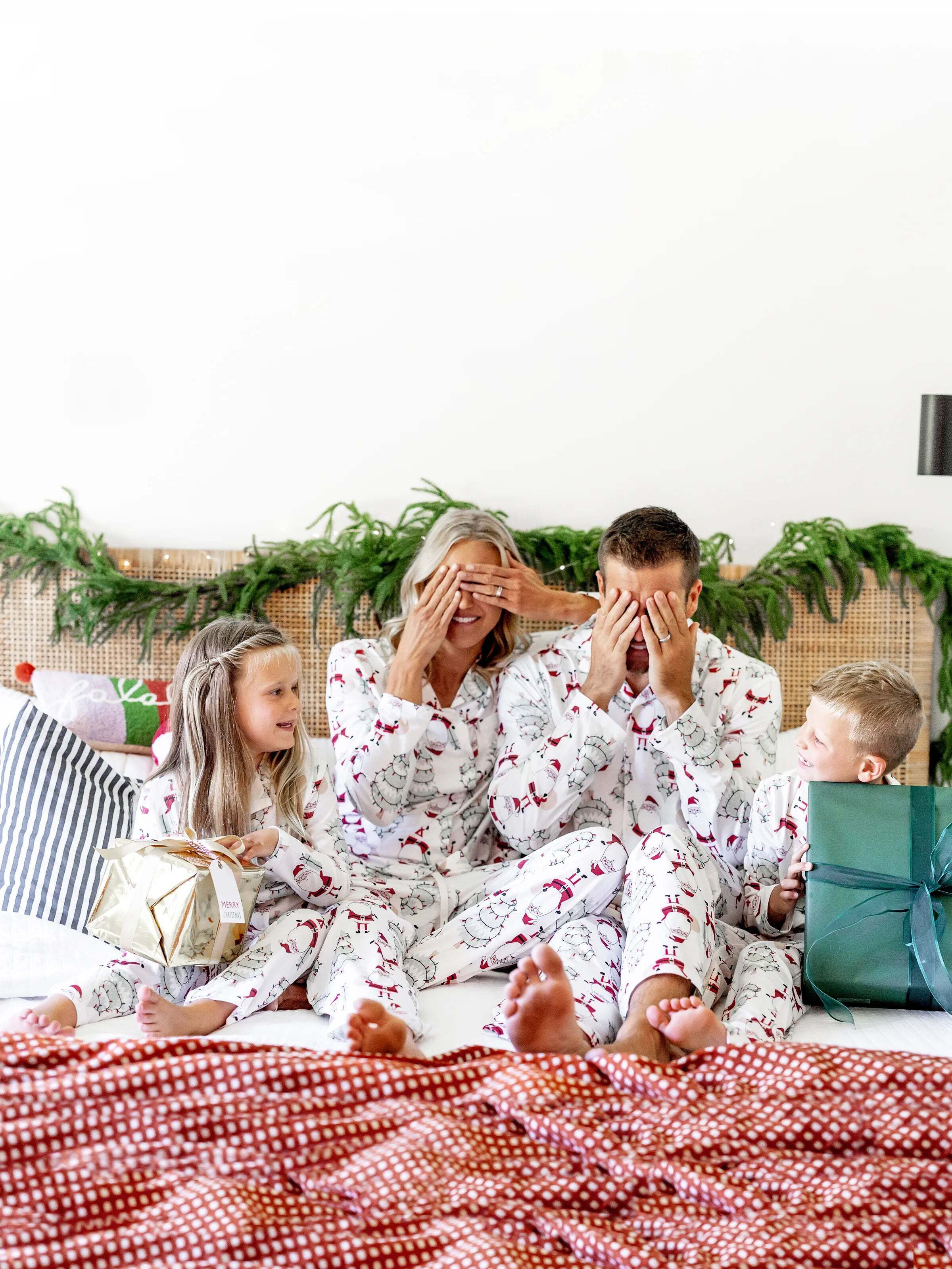 Christmas Matching Family Pajamas Set Gnome Print White PJS with Christmas Socks White