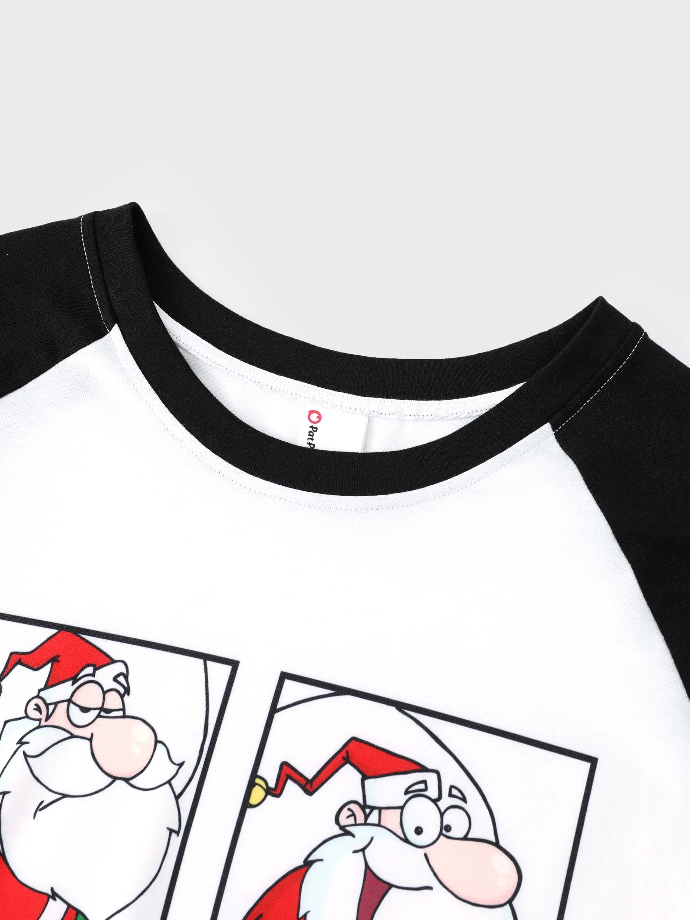 Christmas Matching Family Pajamas Set Christmas Santa Print Black and White PJS with Christmas Socks Black