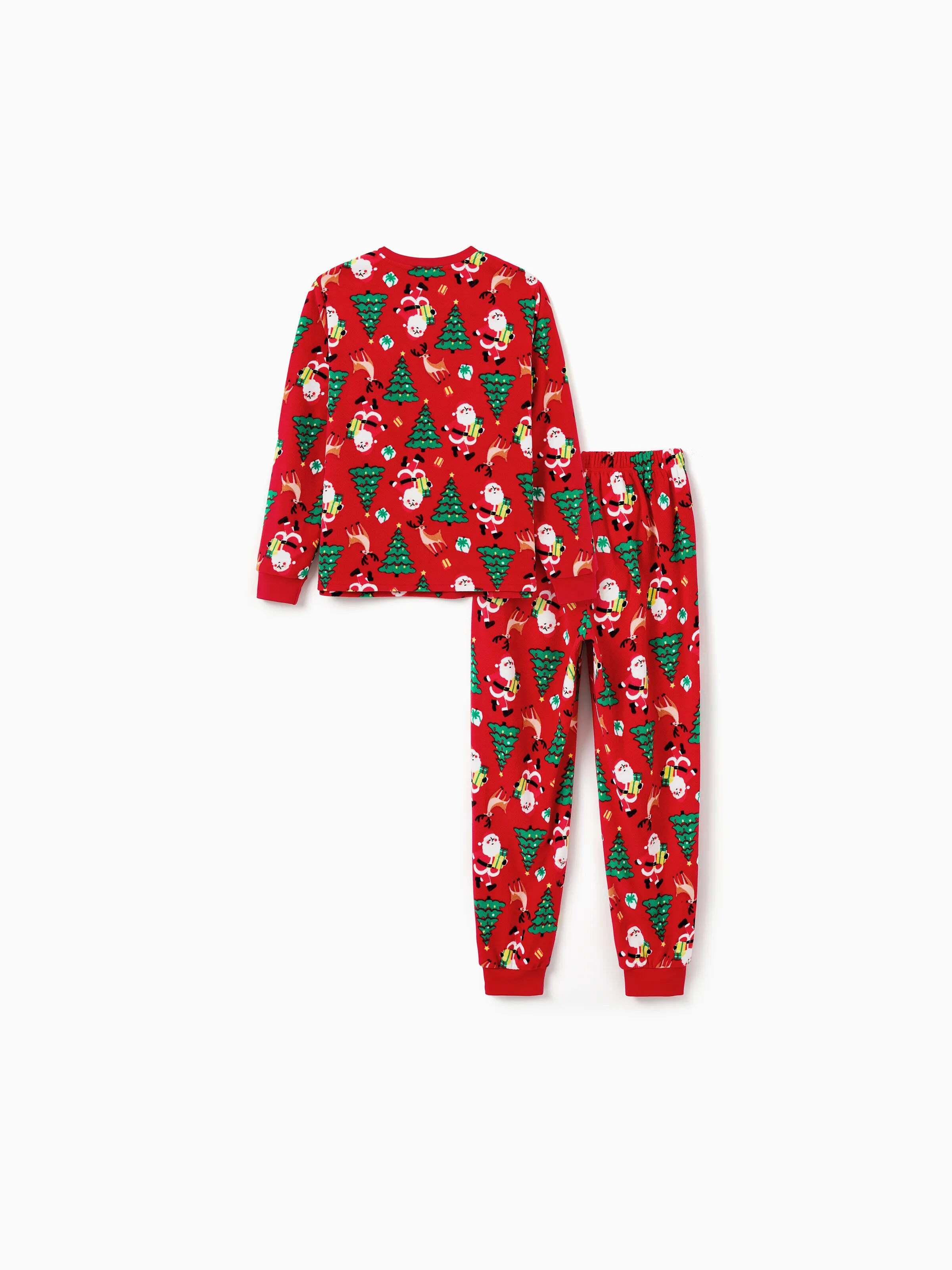 Christmas Matching Family Pajamas Set Santa Claus and Christmas Tree Print Red Fleece PJS with Christmas Socks Red
