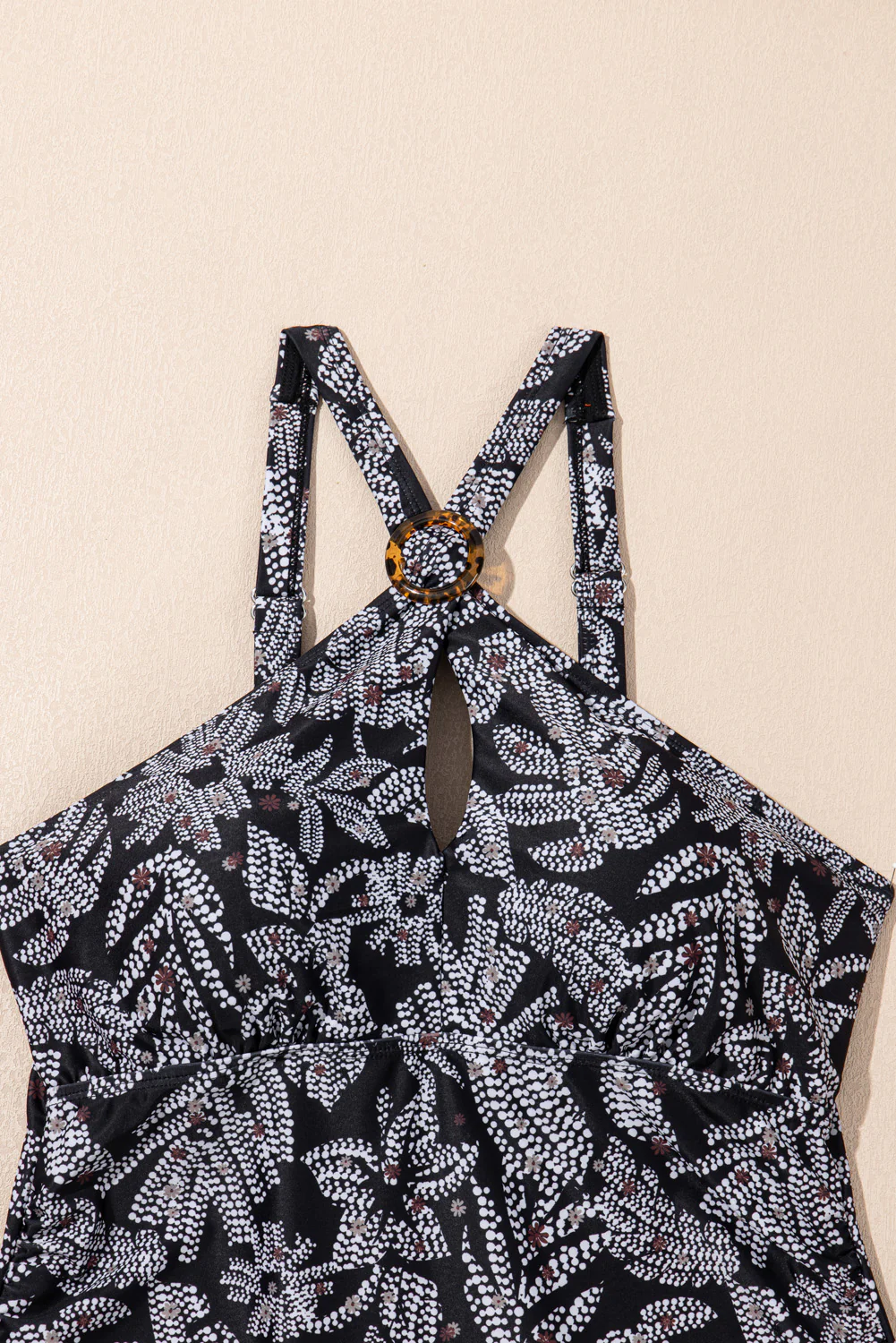 Black Abstract Printed Buckle Crossed Straps Skirted Tankini 2pcs Swimsuit