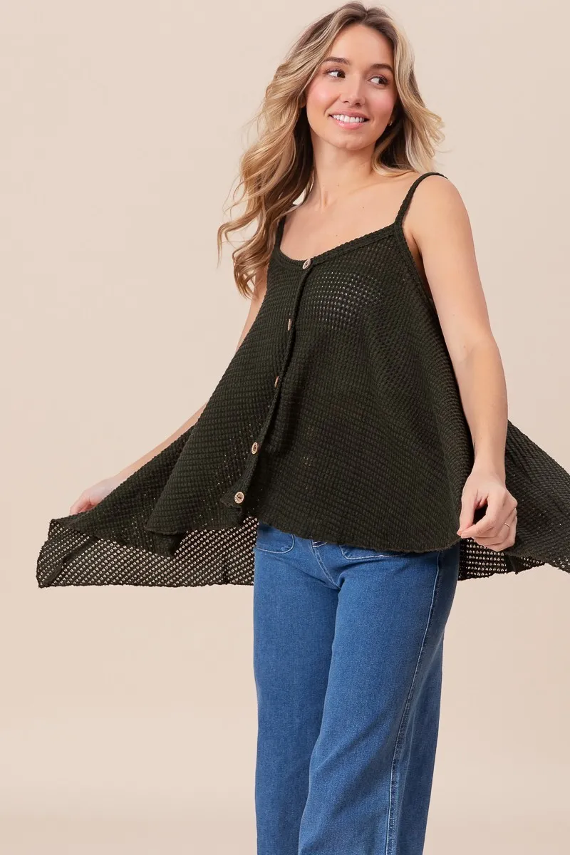 Popcorn Waffle Knit with Buttoned Front Cami Top