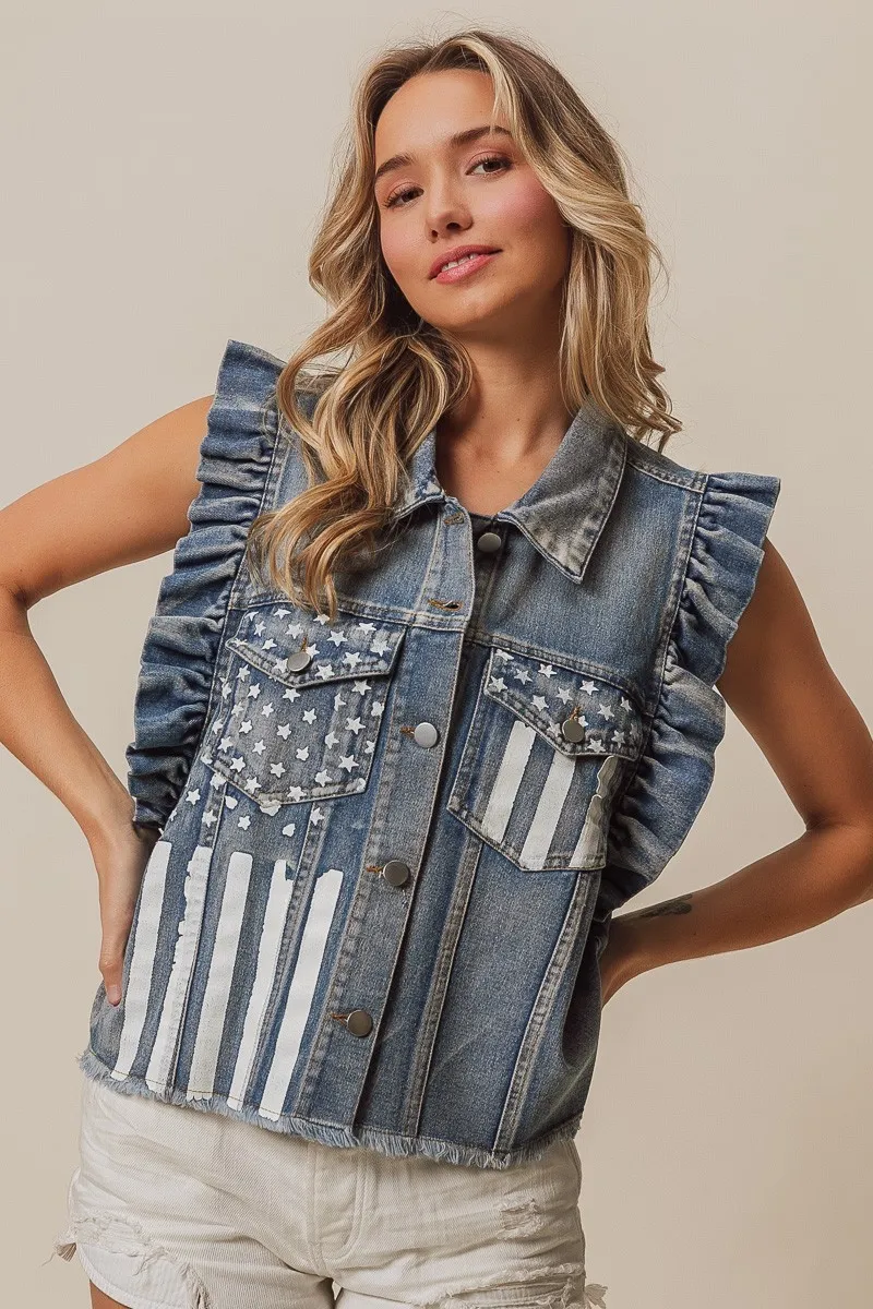 American Flag Washed Denim Jacket