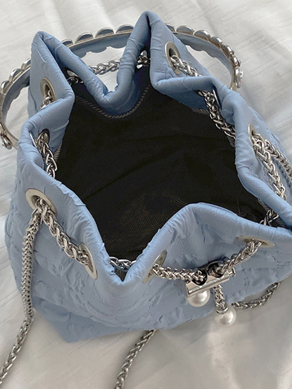 Urban Solid Color Checkered Chain Bucket Messenger Bags