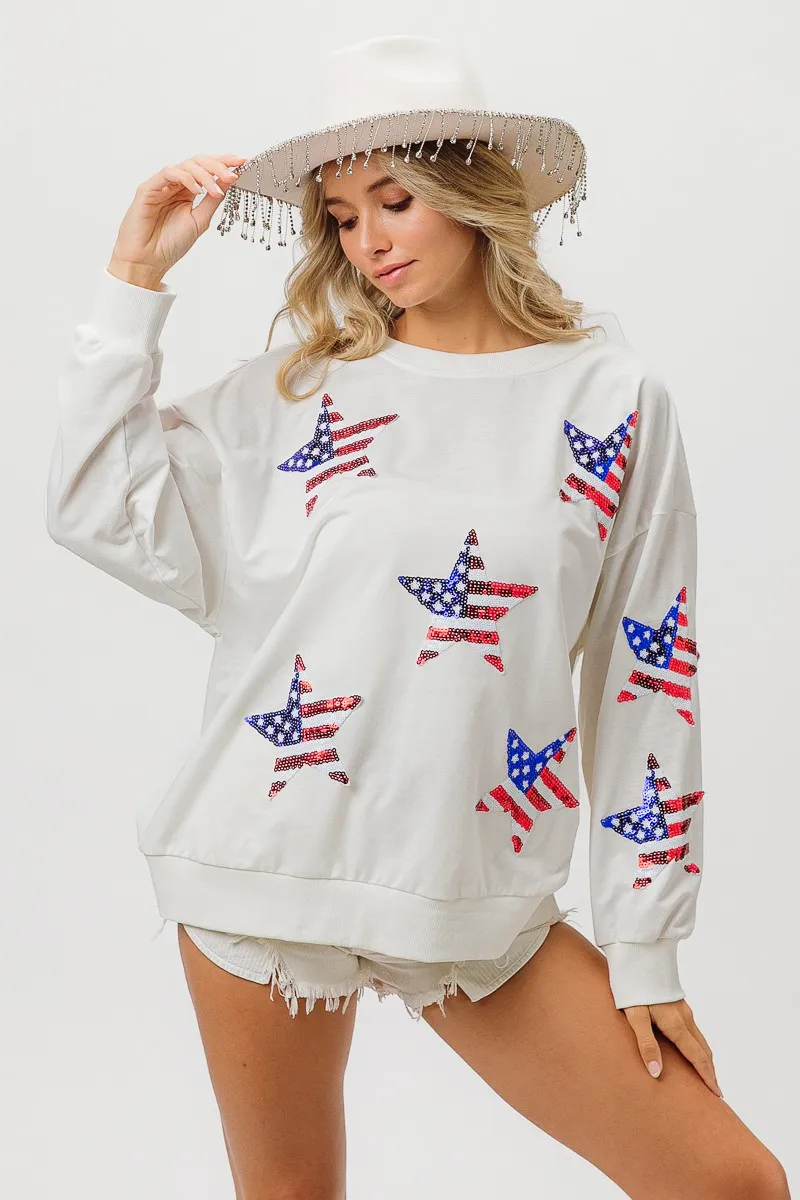 American Flag Sequin Star Sweatshirt