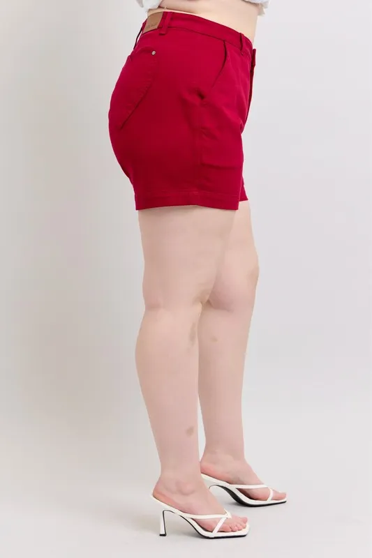 Blue Plus Size High Waist Tummy Control Garment Dyed Heart Shaped Denim Shorts