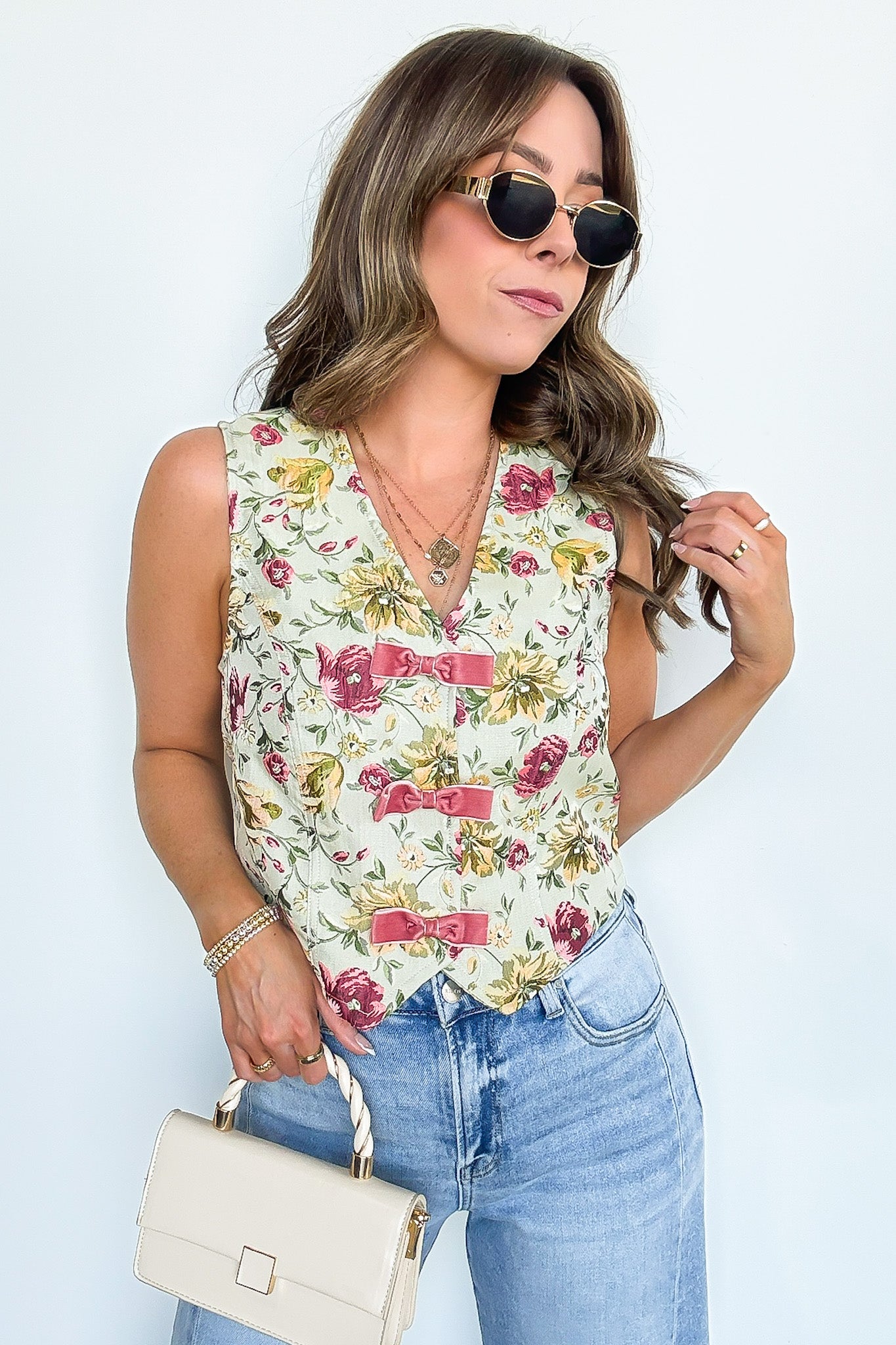 Garden Floral Jacquard Bow Vest